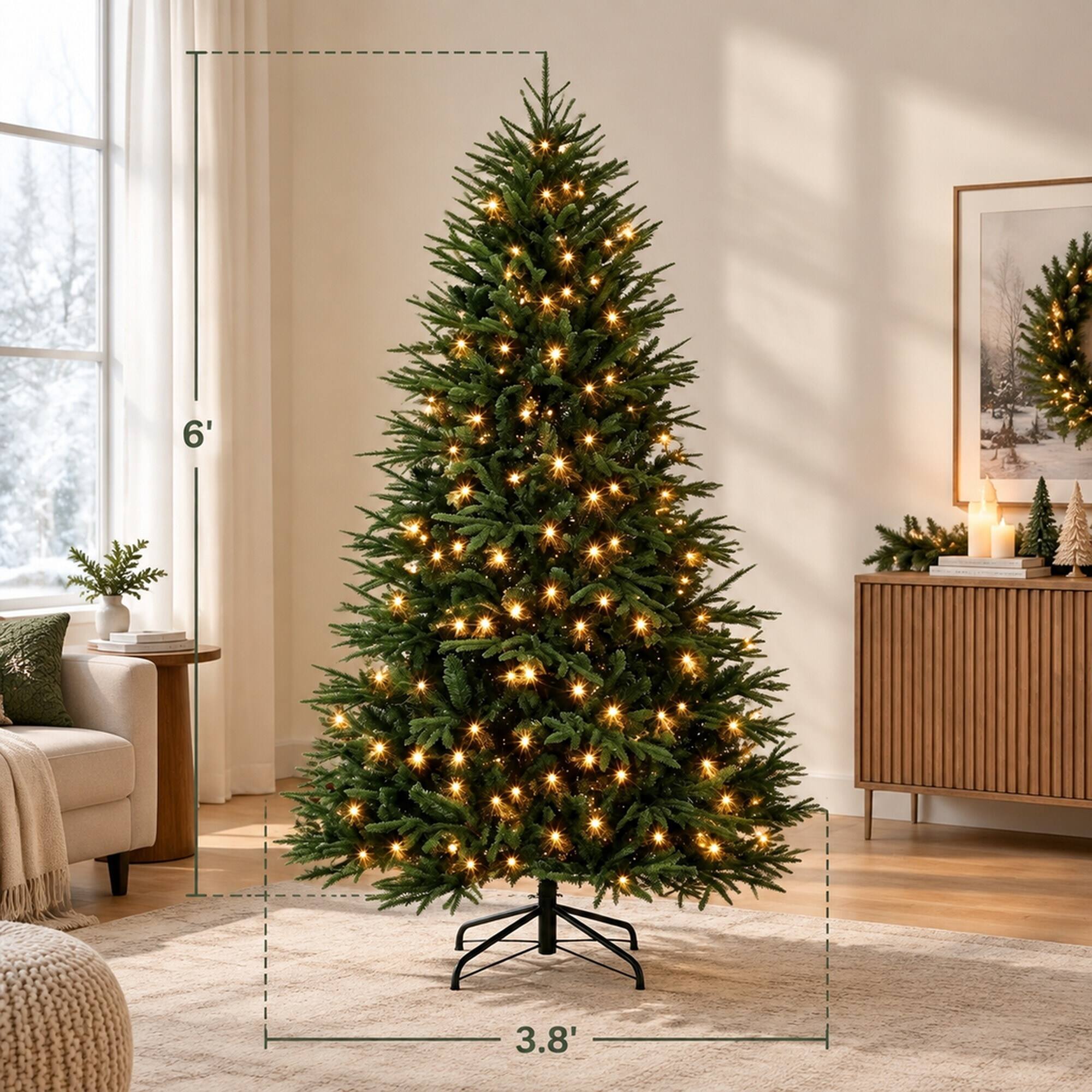Alt View 3. RYHNUYNE - Pre-Lit Artificial Christmas Tree With Quick Assembly and Lush Realistic Branches - Green.