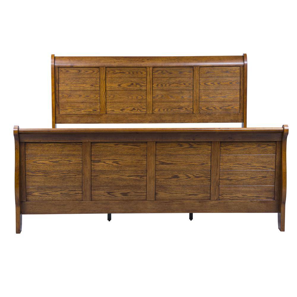 Angle. Liberty Furniture Industries - Grandpas Cabin King Sleigh Bed in Aged Oak - Brown.