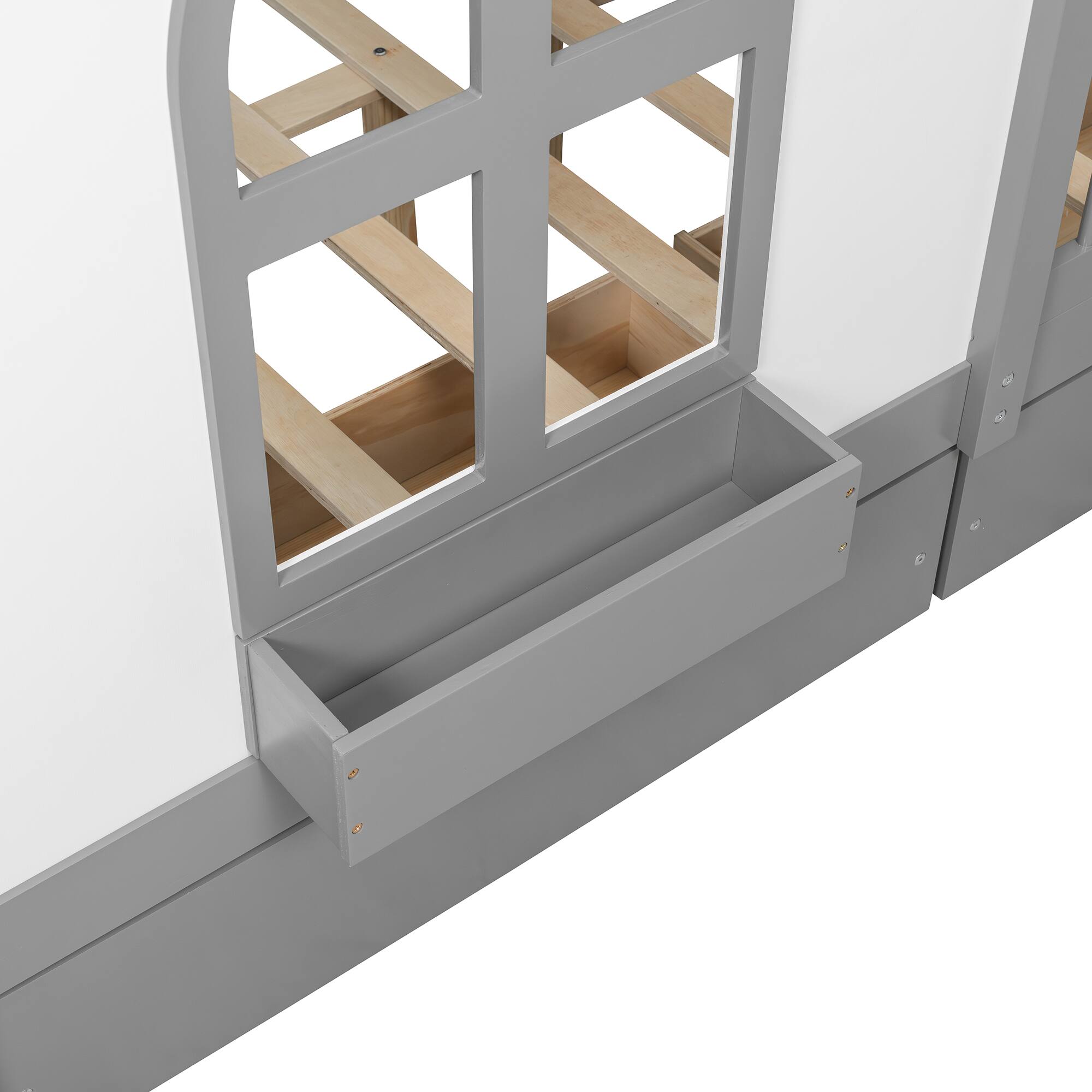 Alt View 5. Anysun - Full Size House Bed with 2 Large Drawers, Side Bookshelf with LED Strip - Gray.