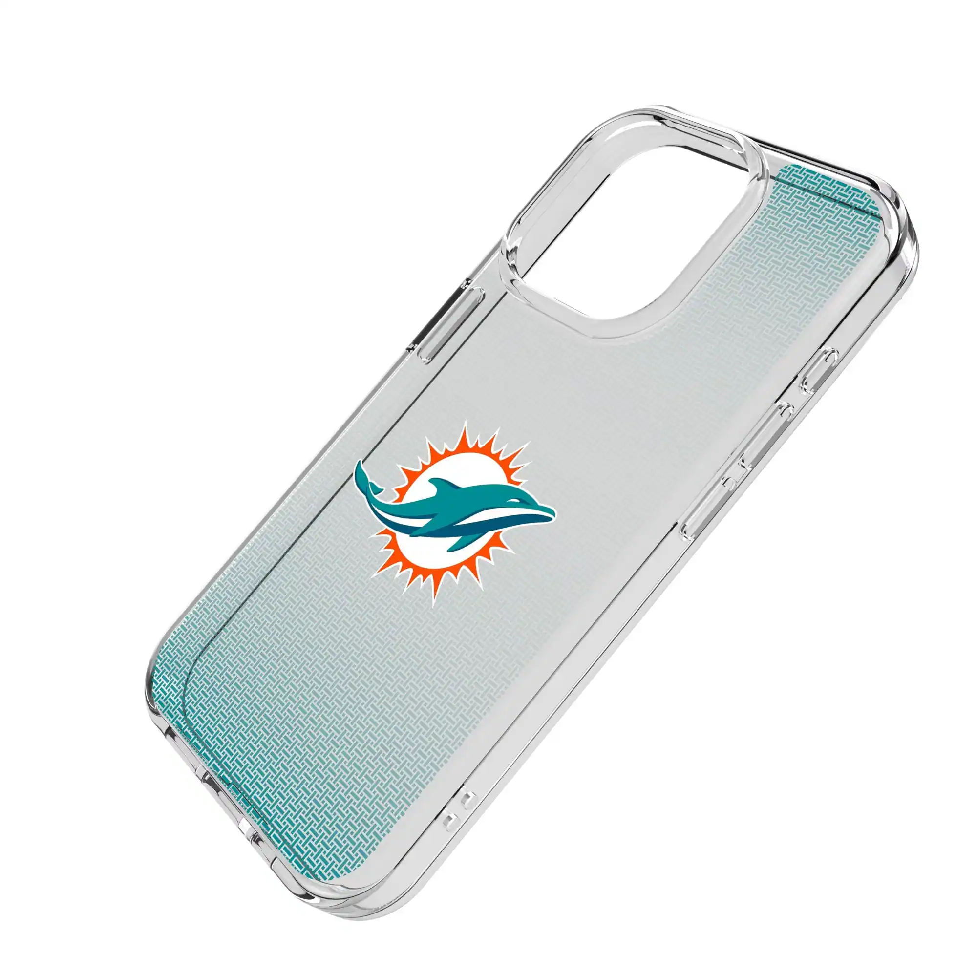 Alt View 1. Keyscaper - Miami Dolphins Linen Logo iPhone Clear Case - 15 Pro Max - Multicolor.