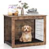 Costway - 33" Dog Kennel w/ Chew-Resistant Metal Frame & Soft Mat Double Doors Dog Crate End Table