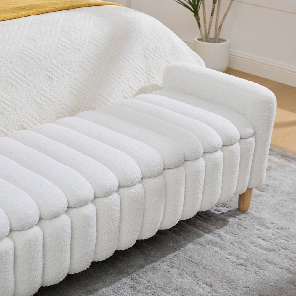 Alt View 7. Ropilly - Ropilly Modern Upholstered End of Bed Bench Teddy Fabric Flip Top Storage Bench with Armrests Ivory - Ivory.