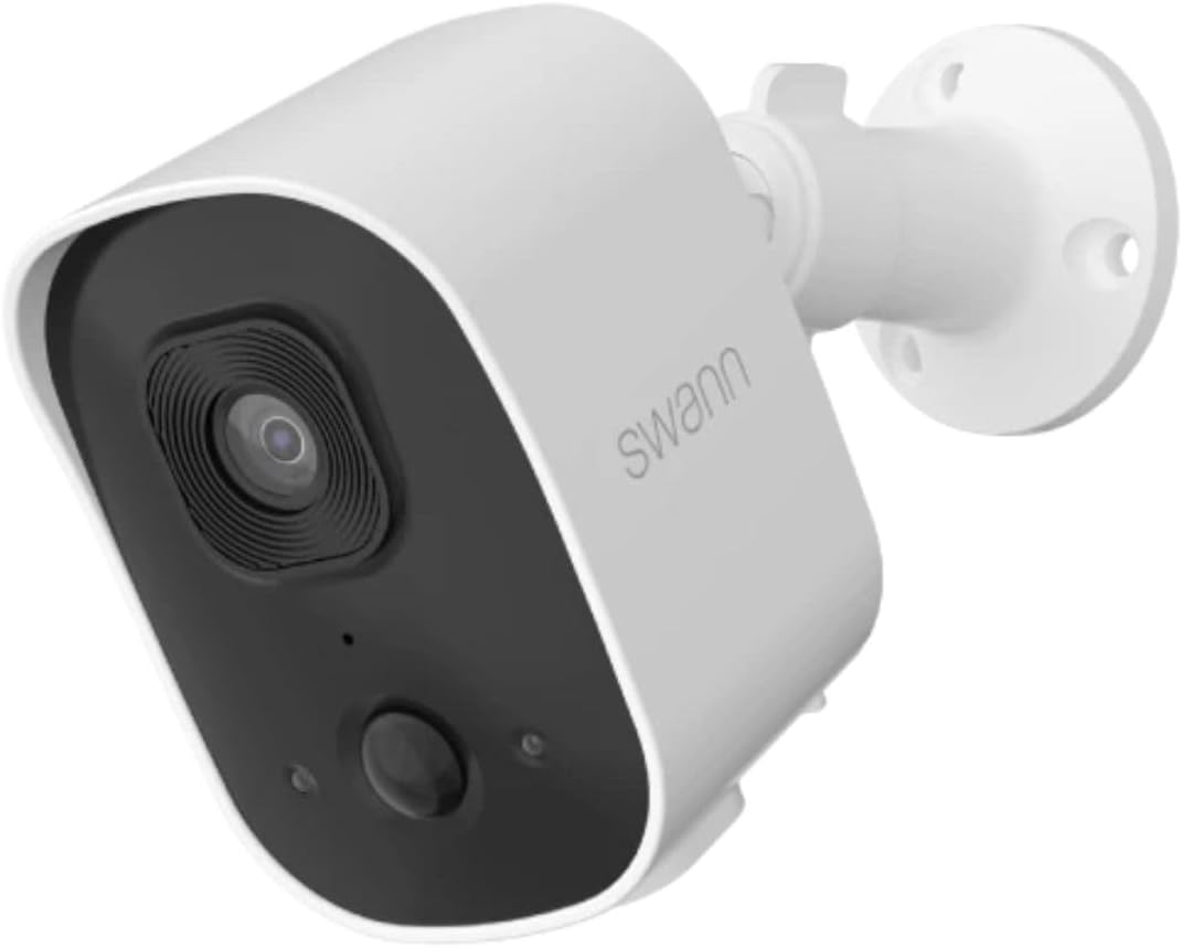 Front. Swann - EVO 2K Wireless Security Camera w 32GB Card, 2-Way Audio, 120° View, Weatherproof, Heat & Motion Detection - White.