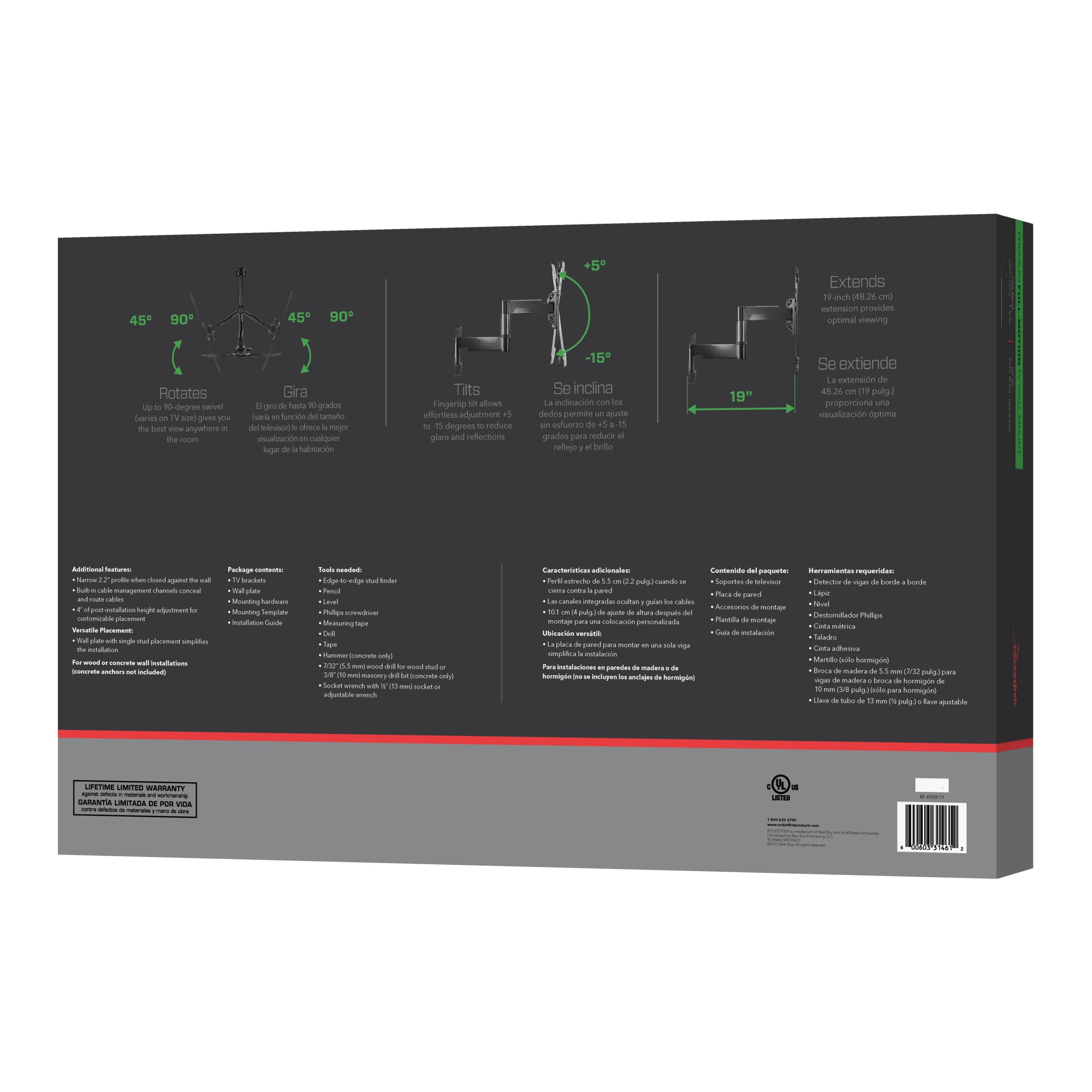 The text on the image reads:

45 90 45 90 +5 Extends mdh oN xtension provides optmal viewing Rotates degres sve ar - gves toe - aoingoens - Gira -a - gradis -ar L Lamalo Sckoland checa mga nas Ler nabitare Tilts iingene aloas effortiess stment degrees reduca plers and rellections -15 Se inclina indinacin dedes perac - enfuerac grados para rechuce rle ordo 19" Se extiende exterson  proporcione una msualuacide dptime A - - -int -oss a nament n  - hgh - - - - Ralmout  -  - - - - -  Pudags - Sracdets Mousting Mus S Sade L - Sad Sde  Saud Multan n Hemen - - - - - Fodm  ataa - - - - - Exactaciatias - - nge INU a c Lopomes - - pared i sured andes ste ae c Aa -  at - A - corsonala Pa - Iicaos - -ie Lapians ottaR - - - - pnd - foigns Ilopes - -no ta - Dutturtor mum Ld Socds  - - - - - - - - - - - - - - - - - - - - - - - - - - - - - - - - - - - - - - - - - - - - - - - - - - - - - - - - - - - - - - - - - - - - - - - - - - - - - - - - - - - - - - - - - - - - - - - - - - - - - - - - - - - - - - - - - - - - - - - - - - - - - - - - - - - - - - - - - - - - - - - - - - - - - - - - - - - - - - - - - - - - - - - - - - - - - - - - - - - - - - - - - - - - - - - - - - - - - - - - - - - -