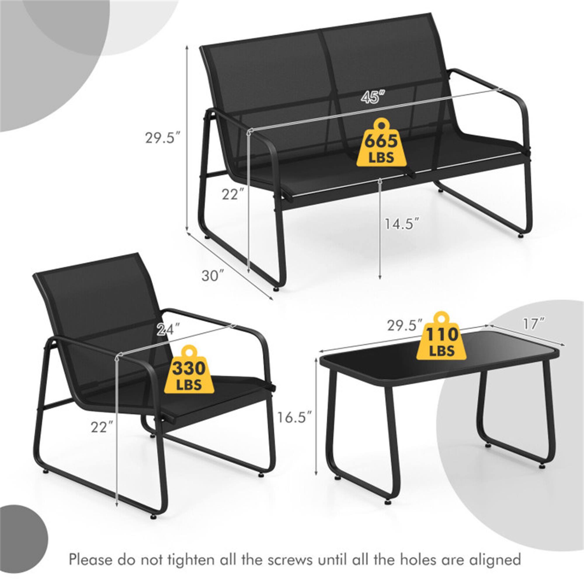 45" 29.5" 665 LBS 22" 14.5" 30" 24" 330 LBS 29.5" 110 LBS 17" 22" 16.5"

Please do not tighten all the screws until all the holes are aligned