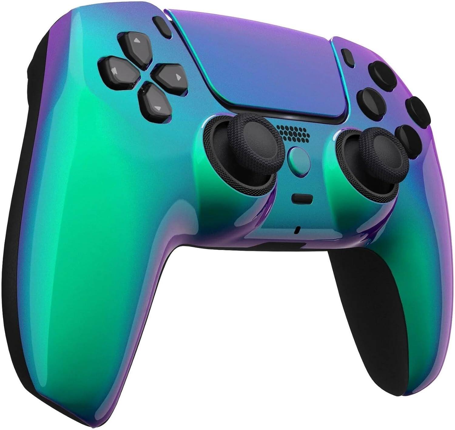 Left. Custom Controllerzz - Custom Wireless Controller for PS5 - Green & Purple Chameleon.