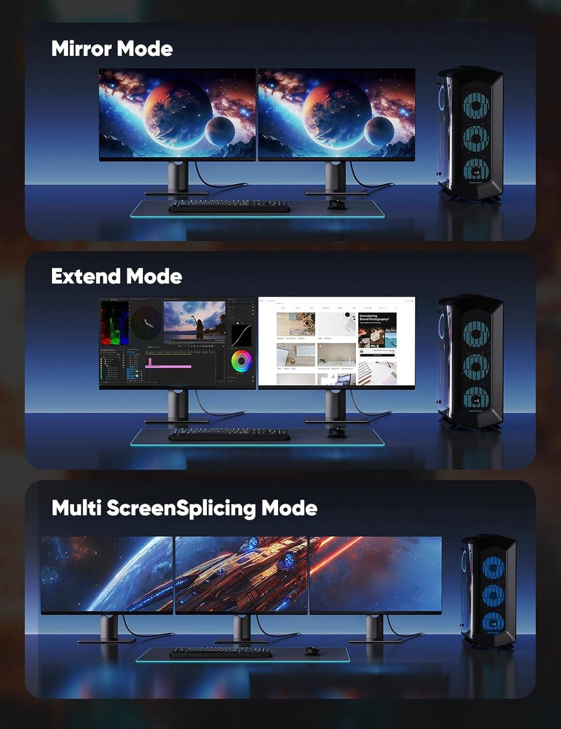 Mirror Mode

Extend Mode

Multi Screen Splicing Mode