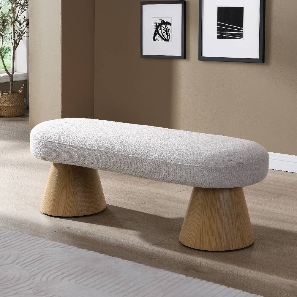 Front. Ropilly - Ropilly 49 Inch Upholstered Dining Bench, Beige Fabric Entryway Bench, No Assembly End of Bed Ottoman, 300 LBS Capacity - Beige.