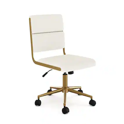 Front. Martha Stewart - Lulu Upholstered Height-Adjust Swivel Home Office Chair - Off White Faux Leather/Polished Brass Frame.