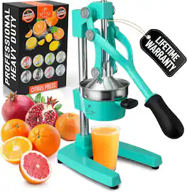 Zulay Kitchen - Professional Citrus Juicer - Heavy Duty Manual Orange Juicer and Lime Squeezer Press Stand - Teal