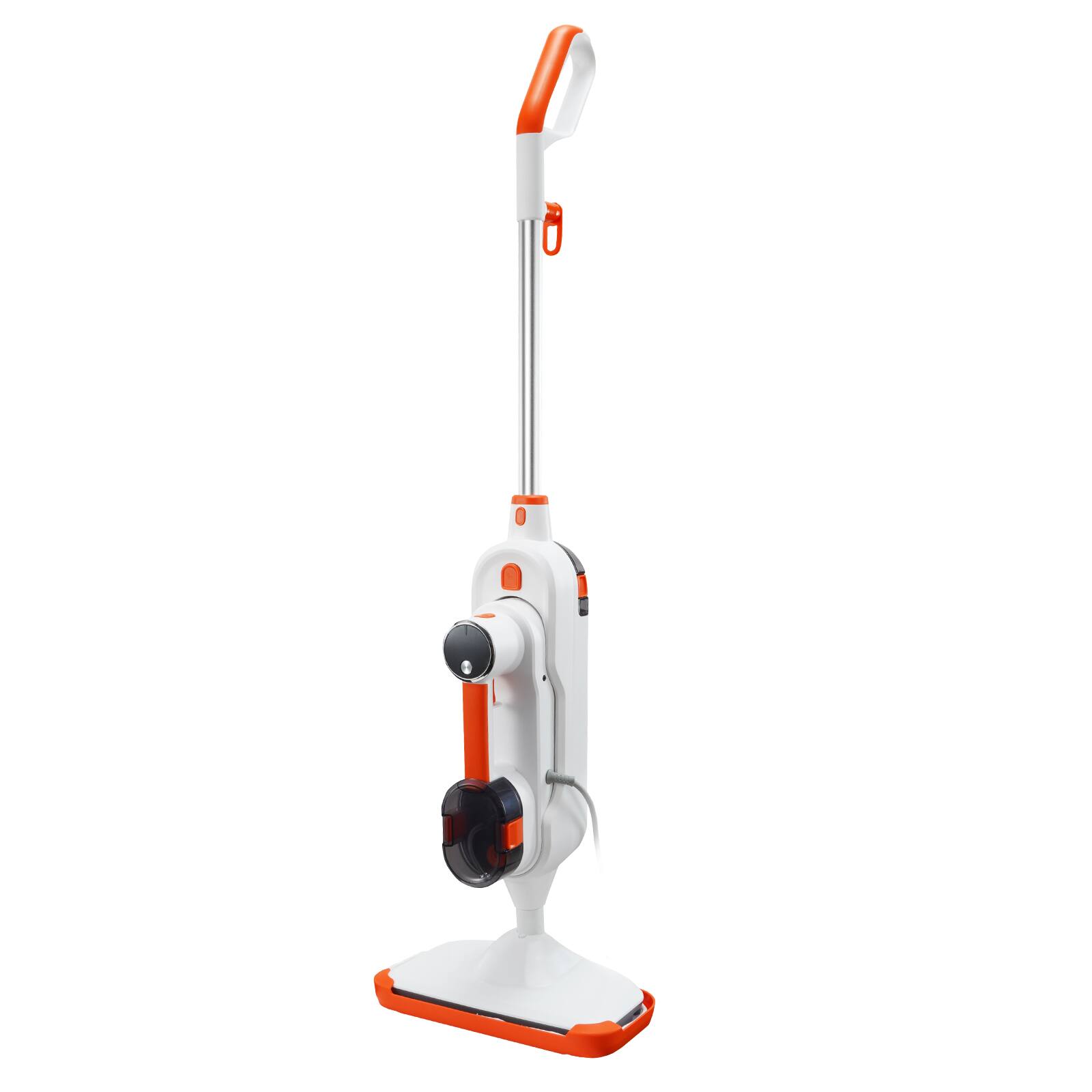 Angle. COWLOWN - 8-in-1 Steam Mop for Ceramic Granite Marble Linoleum Hard Floors 7 Brushes 2 Washable Pads White & Light Orange.