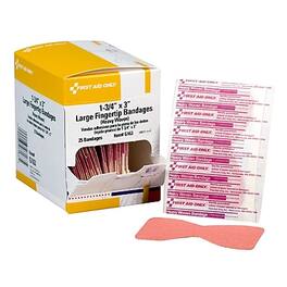 First Aid Only - 1.75" x 3" Fingertip Heavy Woven Fabric Adhesive Bandages, 25/Box (G163) - Beige