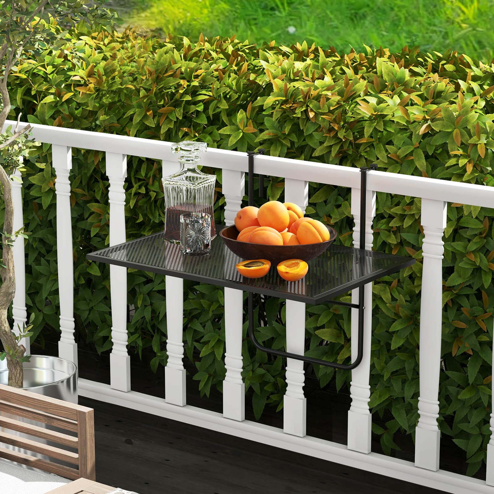 Alt View 4. Costway - Costway Balcony Railing Table with Adjustable Hooks Hanging Folding Deck Table Plant Stand - Black.
