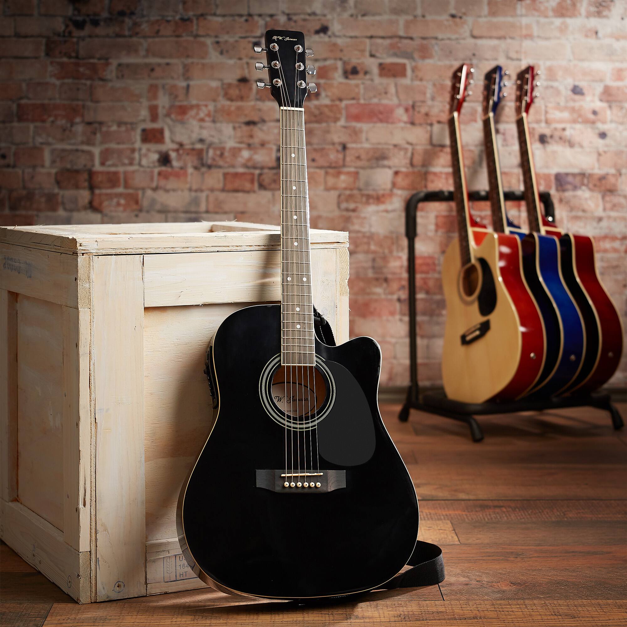 Alt View 6. Jameson Guitars - Thinline Cutaway Acoustic Electric Guitar with Gig Bag - Right Handed - Black.