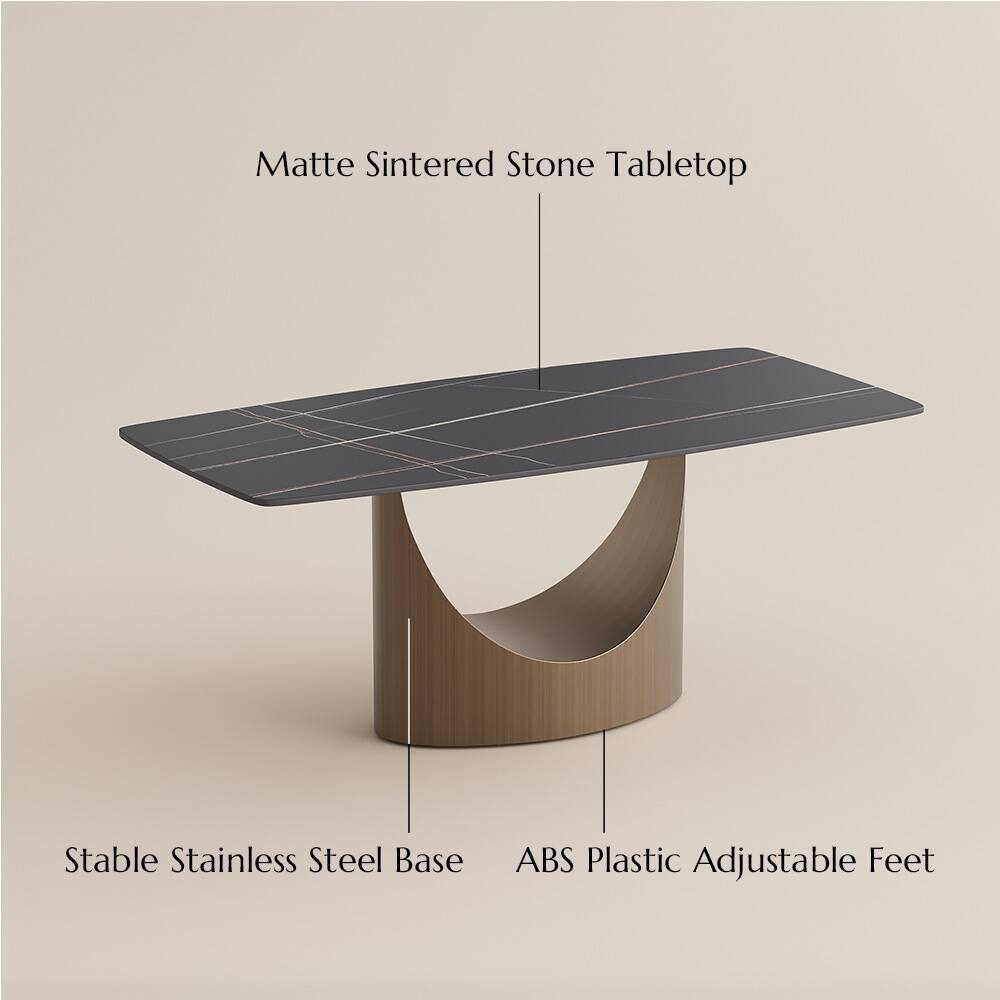 Matte Sintered Stone Tabletop  
Stable Stainless Steel Base  
ABS Plastic Adjustable Feet