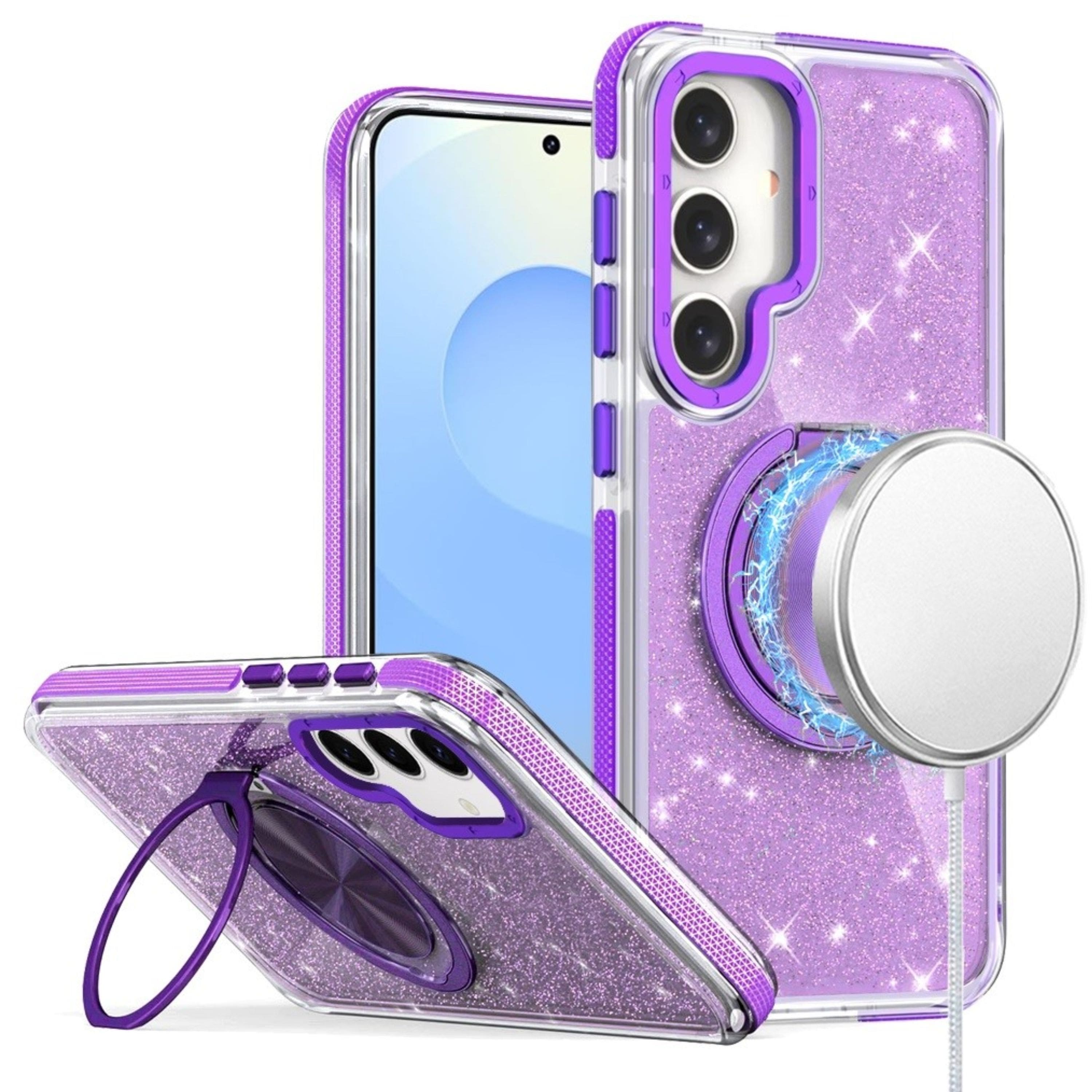 Kitcheniva - Magnetic Circle Stand Full Glitter Plus Tempered Glass For Samsung S25/S24 - Purple price history on PriceWatchPro