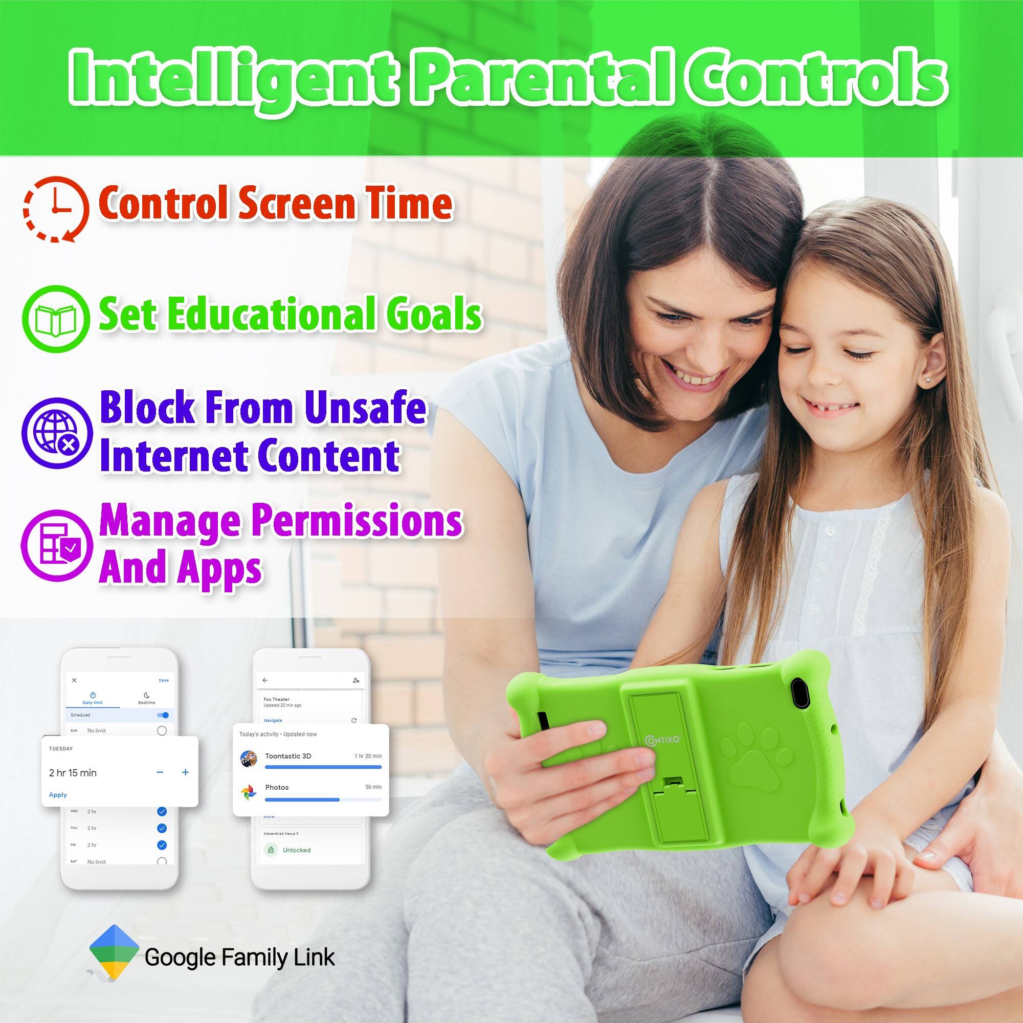 Intelligent Parental Controls Control Screen Time Set Educational Goals Block From Unsafe Internet Content Manage Permissions And Apps - | | / ! | . | - - i - - f - I - nssuntastie - - -- HTIO T 1 min nAa motos - - ; I .. - i - - - Google Family Link
