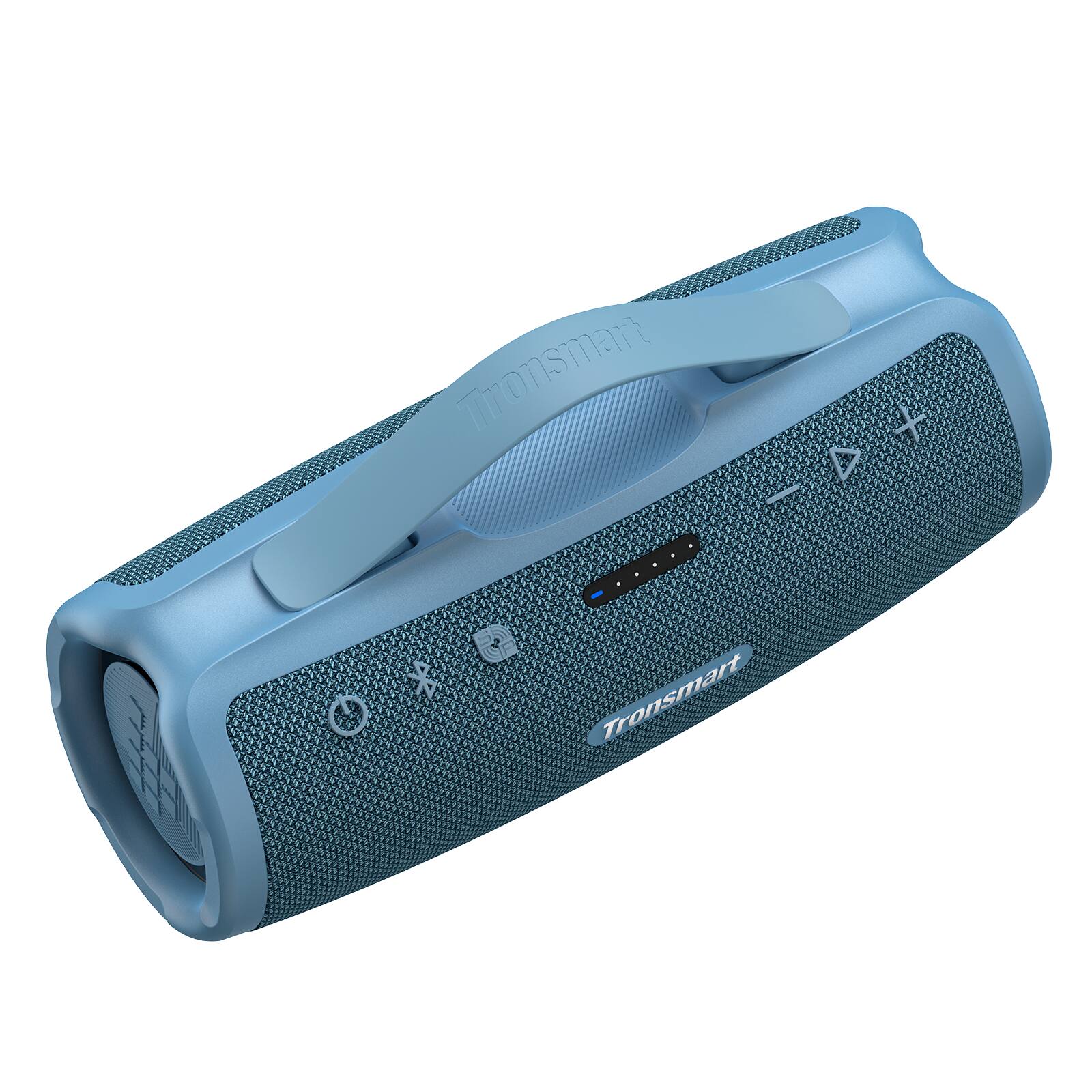 Tronsmart is a brand of electronic devices, including speakers and headphones. The image shows a blue Tronsmart speaker or headphone, which is designed to be portable and easy to use. The device has a blue and white color scheme, and it is likely intended for personal use or travel.