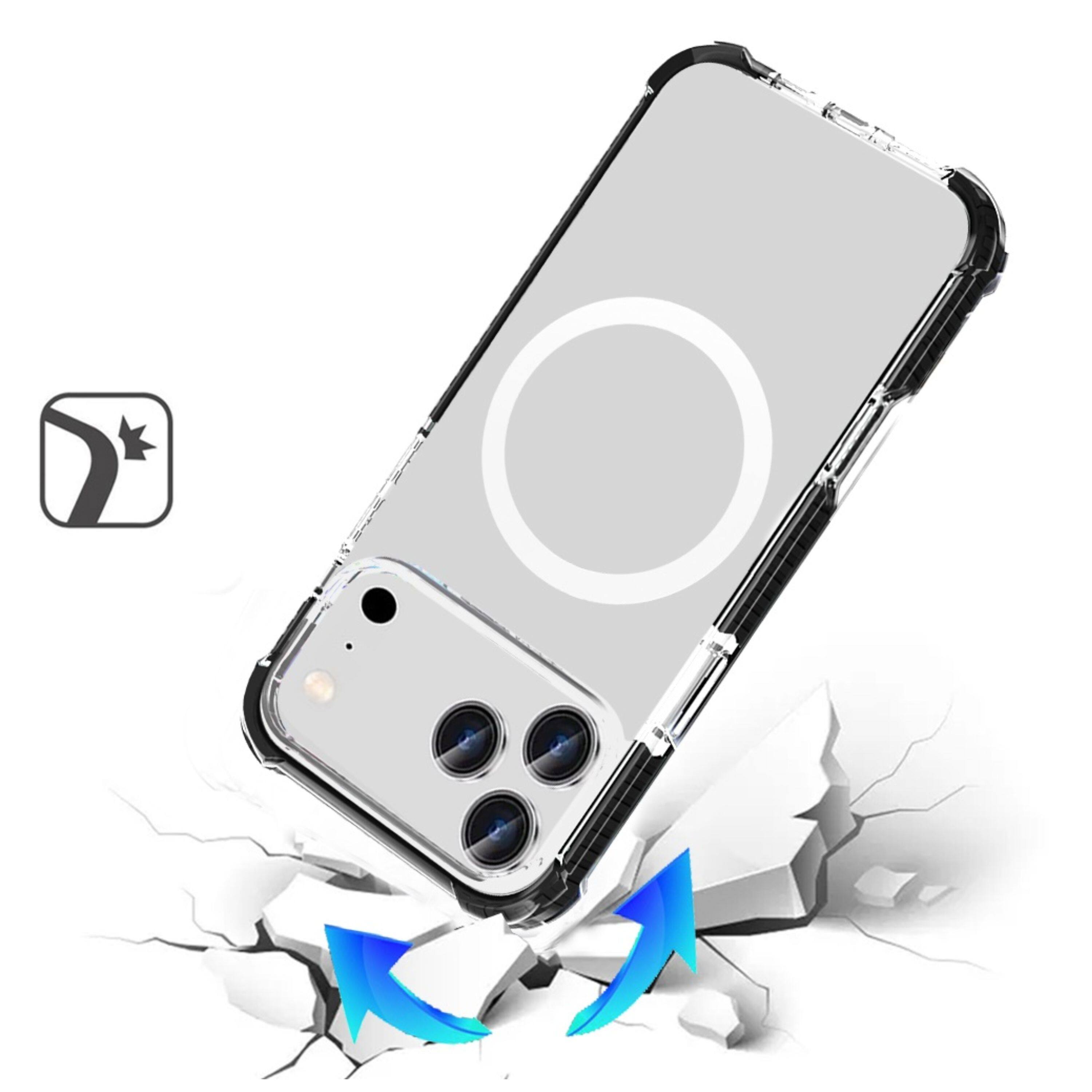 Left. Kitcheniva - Shockproof Magnetic Circle Acrylic Phone Case With Tempered Glass For iPhone 17 Pro Black - Black.