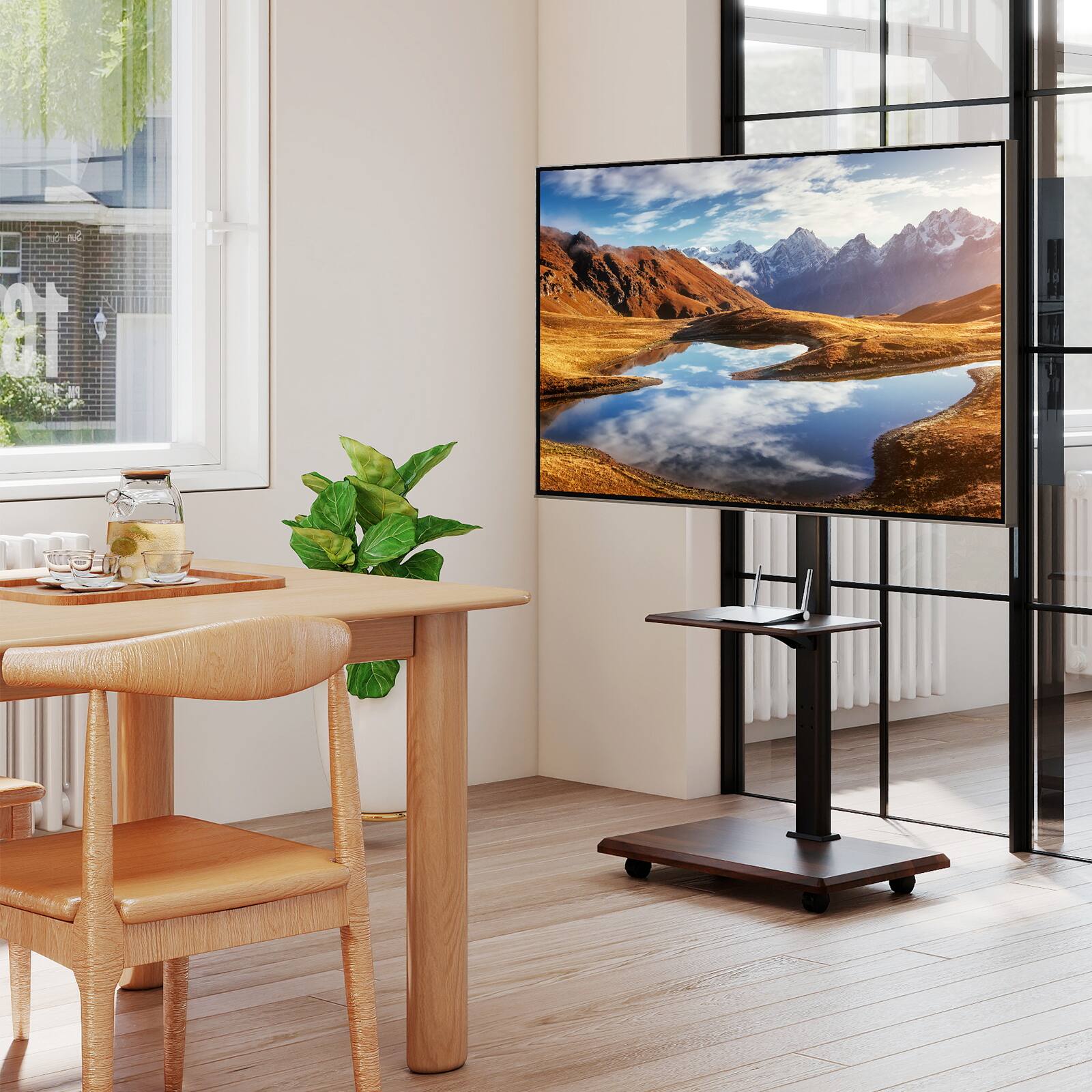 Alt View 3. Gymax - Gymax Rolling TV Stand on Wheels w/30 Degree Tilt Mount Adjustable Shelf & Cable Management Walnut & Black - Black.