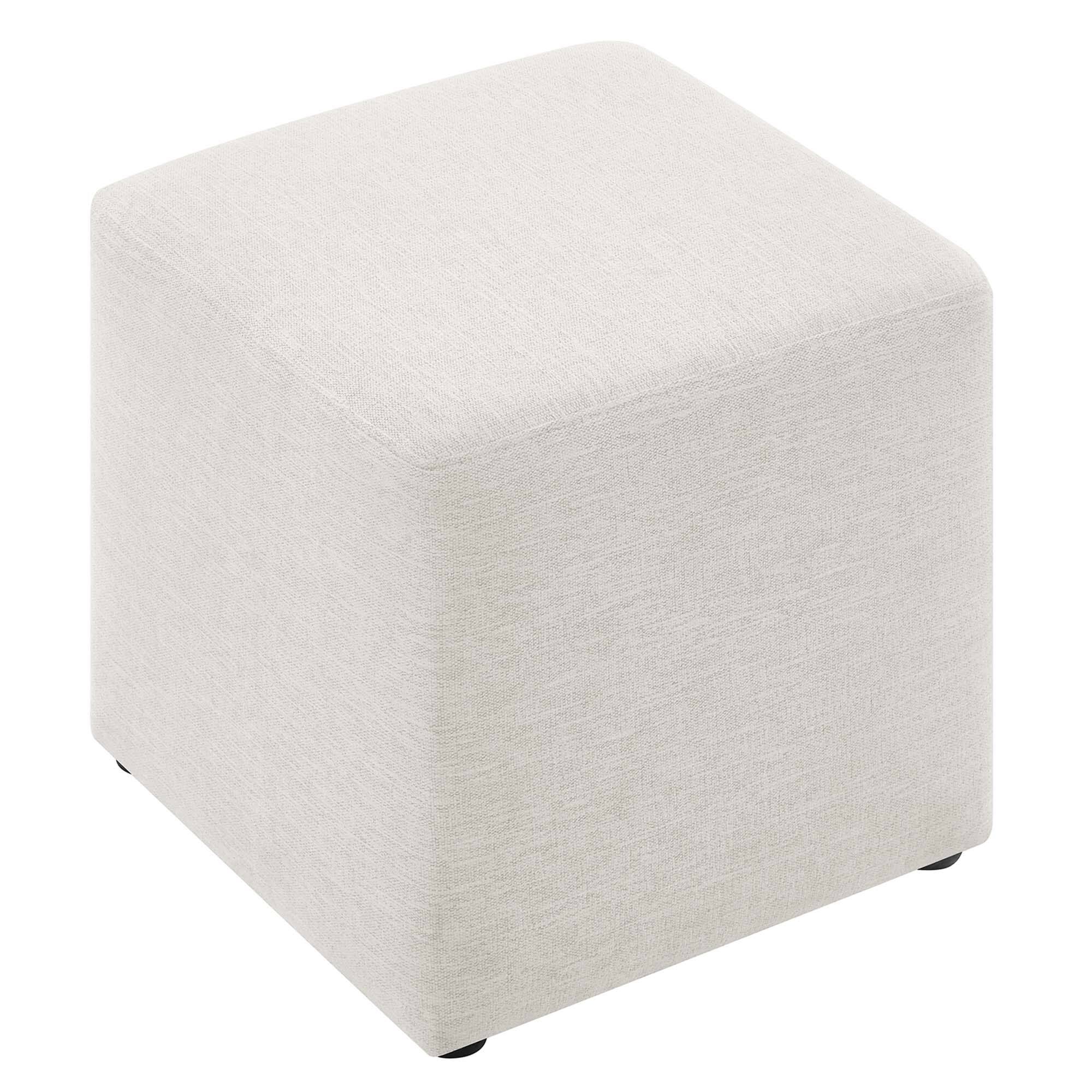 Alt View 2. Modway - Callum 17" Square Woven Heathered Fabric Upholstered Ottoman by Modway - Heathered Weave Ivory.