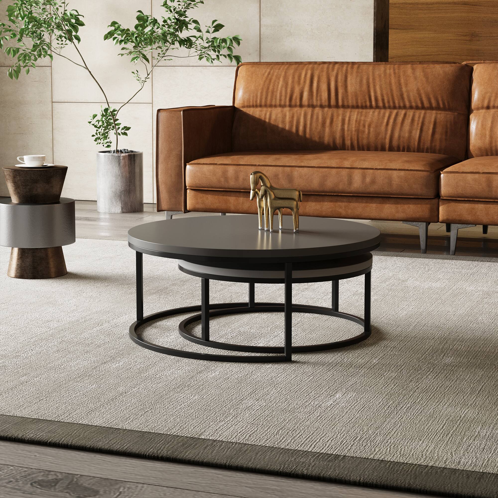 Left. luck idea - Combination Coffee Tables, Large One 31.5" , Small One 23.7" - Gray.