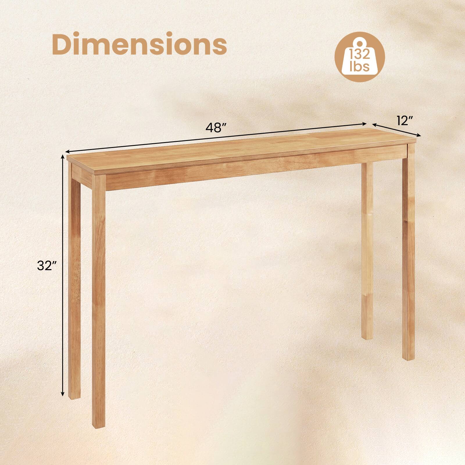 Dimensions: 48" x 12" x 32", 132 lbs