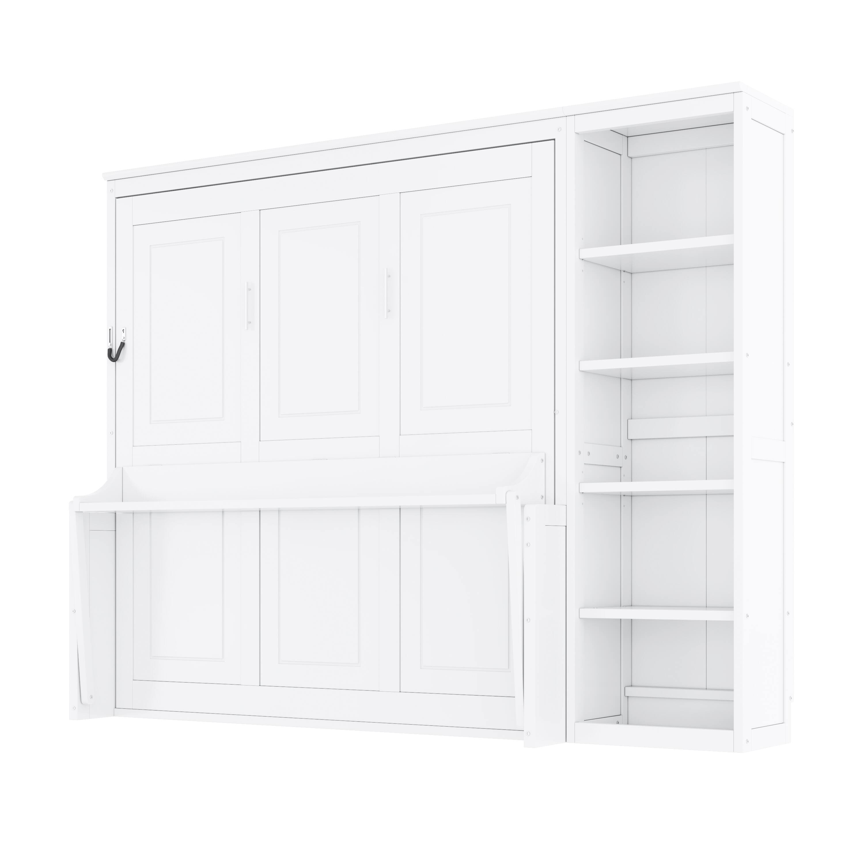 Alt View 2. Whisen - Queen Size Murphy Bed with Desk and Bookshelf, Space Saving Foldable Bed for Home Office & Guest Room - White.