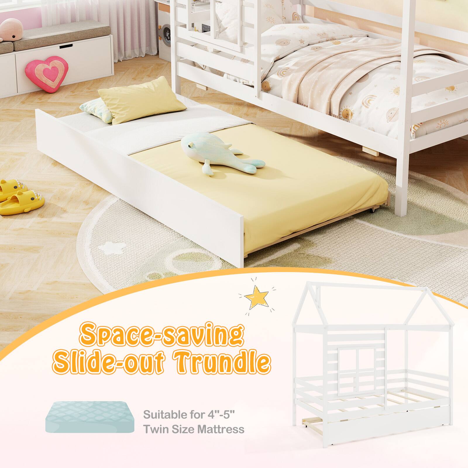 Space-saving Slide-out Trundle
Suitable for 4"-5" Twin Size Mattress