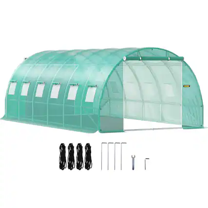 Front. VEVOR - Walk-in Tunnel Greenhouse,20 x 10 x 7 ft Portable Plant Hot House with Galvanized Steel Hoops,3 Top Beams,Diagonal Poles - Green.