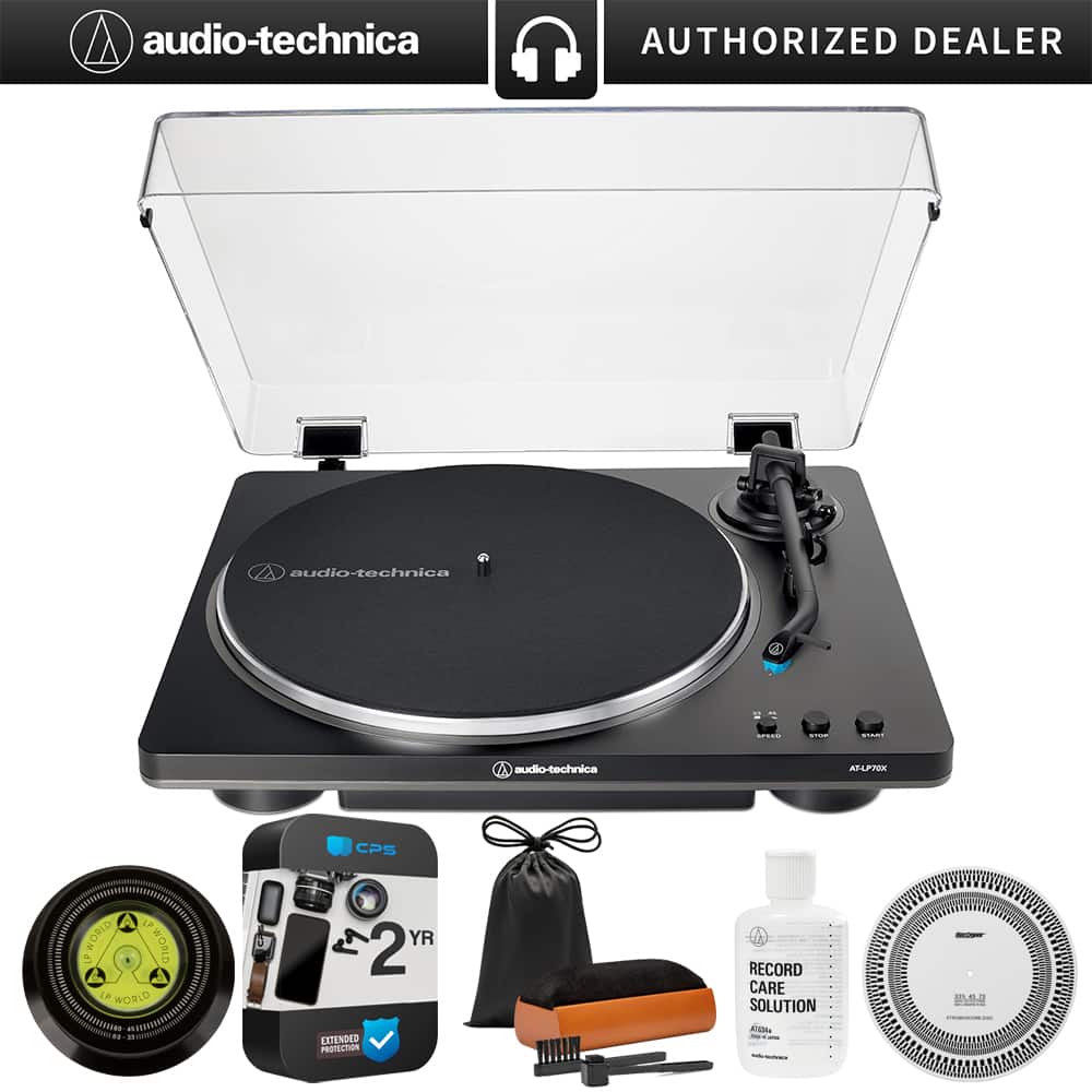 Audio-Technica - Fully Automatic Belt-Drive Turntable, Black/Silver + 2 Year Extended Warranty Bundle