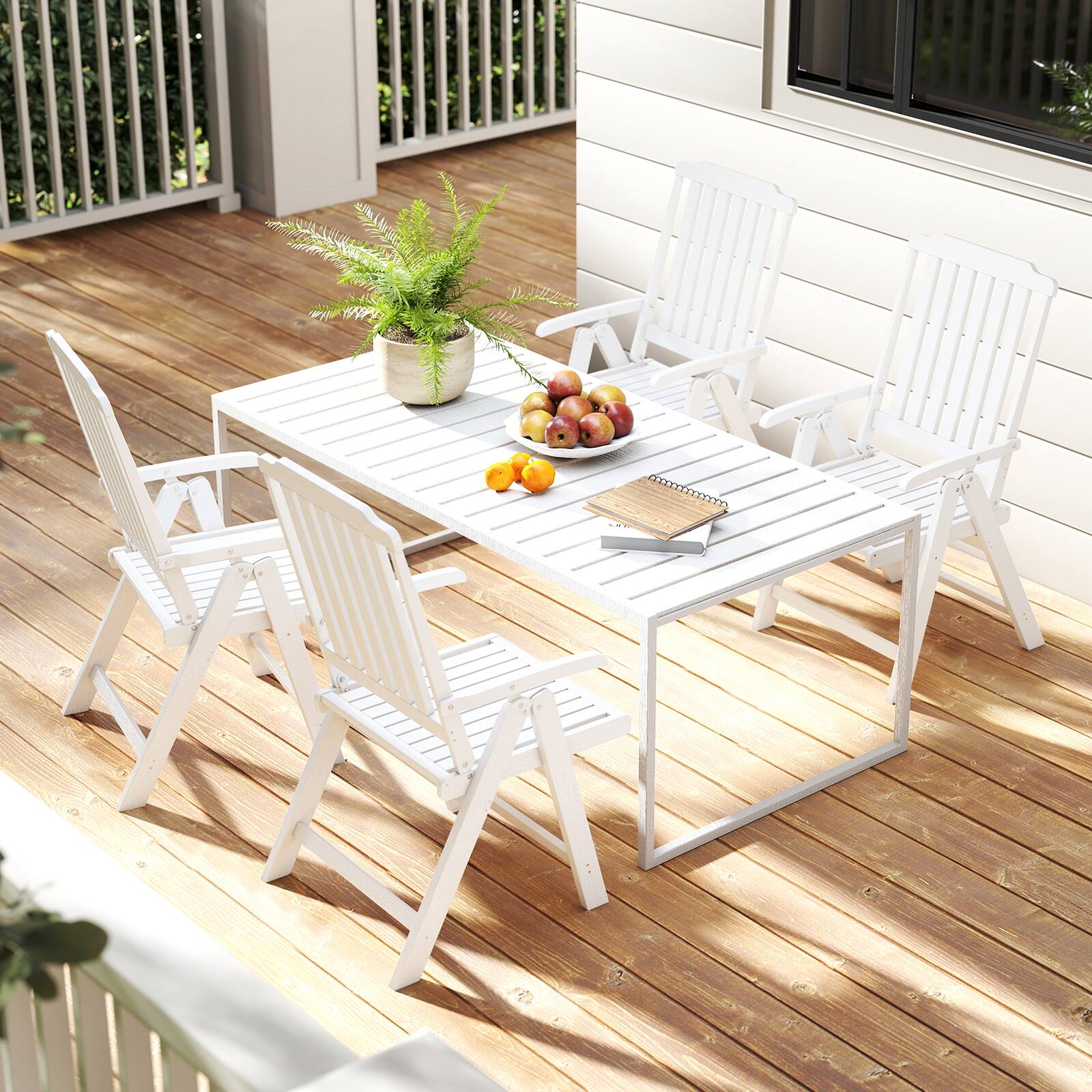 Alt View 1. Gymax - Gymax 4PCS Foldable Patio Chair w/Armrest Curved Back Slatted Seat for Backyard Deck White - White.