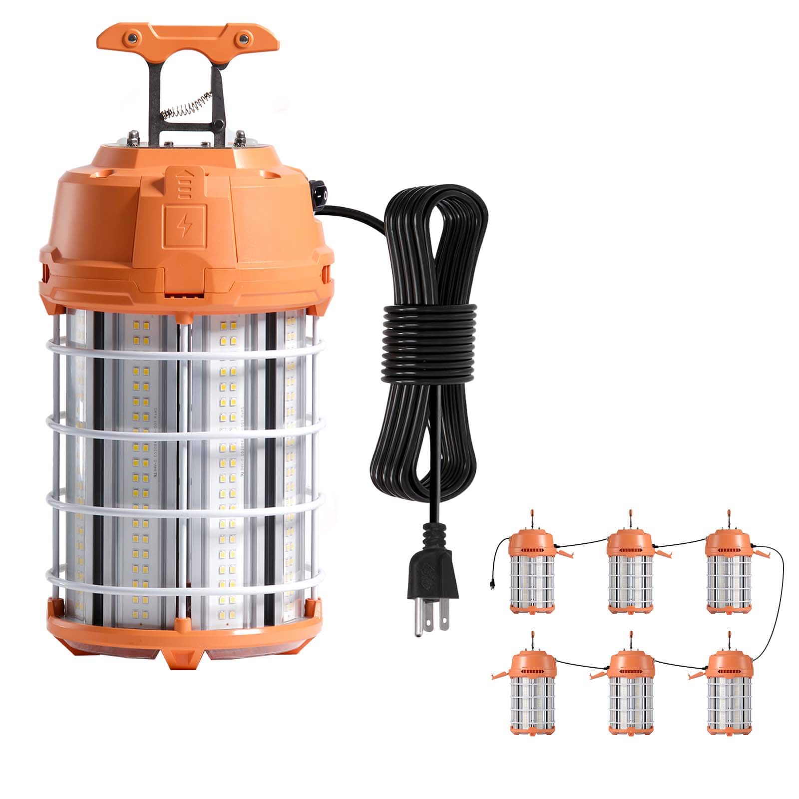 VEVOR - LED Temporary Work Light, 150W, 19000 lm, 5000K Durable & Water-Resistant, Linkable up to 6 Units, Ceiling or Stand Job - Orange