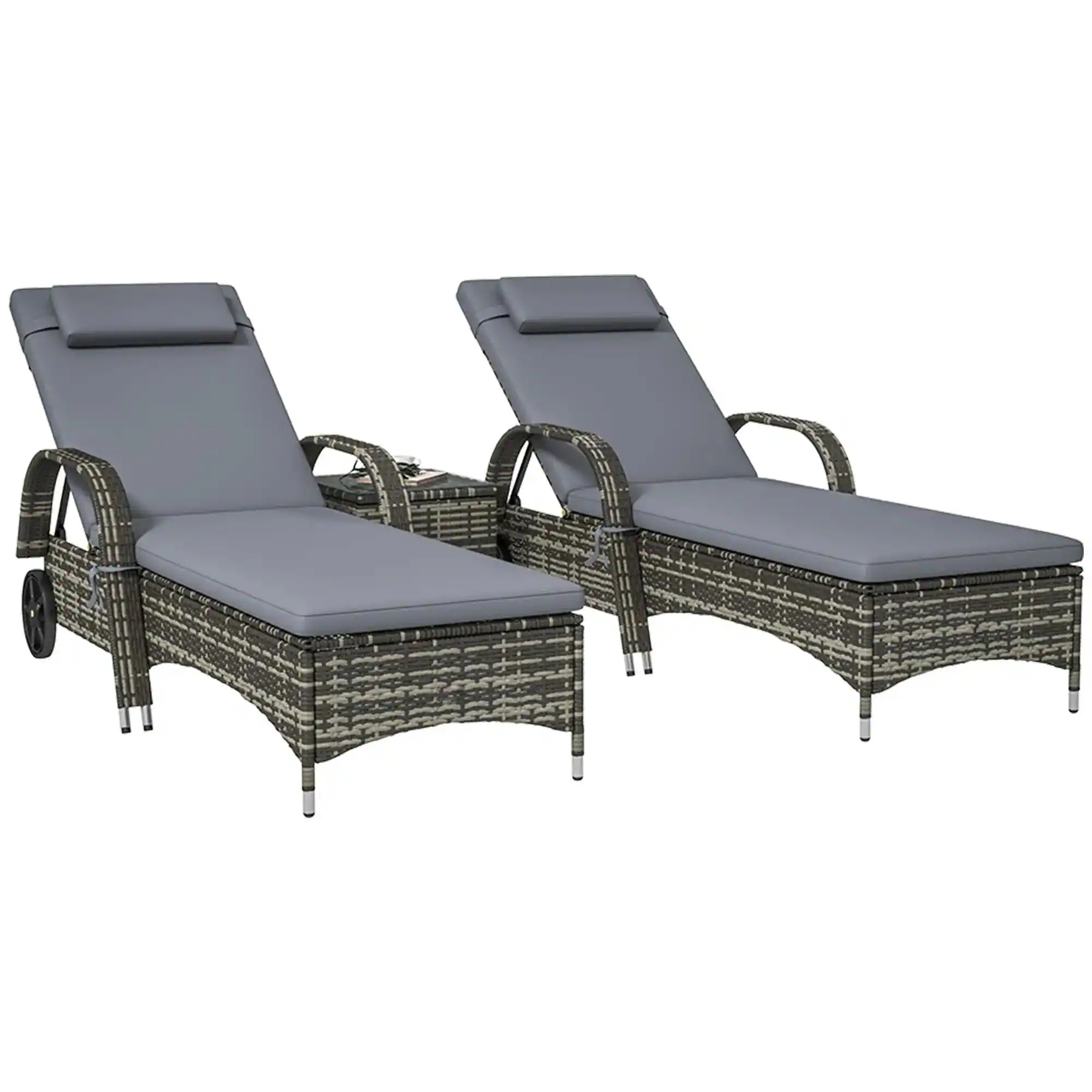 Angle. Resenkos - Resenkos Patio Deluxe Chaise Lounge Set of 2 With Table - Adjustable Backrest, Comfy Cushions & Headrest, Gray - Gray.