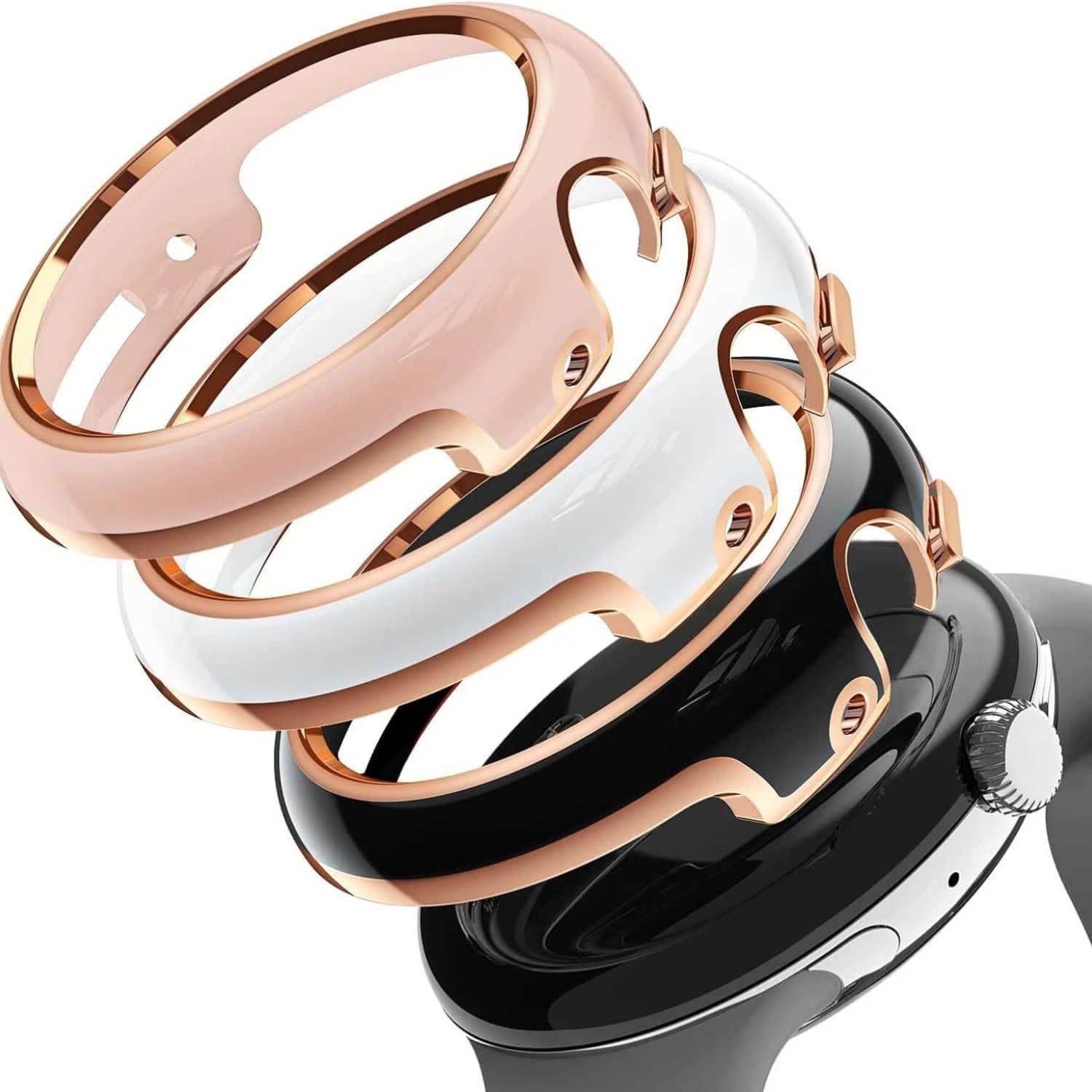 Stock Preferred - 3 Pack Hard PC Case for Google Pixel Watch 3 45mm /41mm Shockproof Bumber Cover Pixel Watch 3 41mm/2 1 - White/Pink/Black