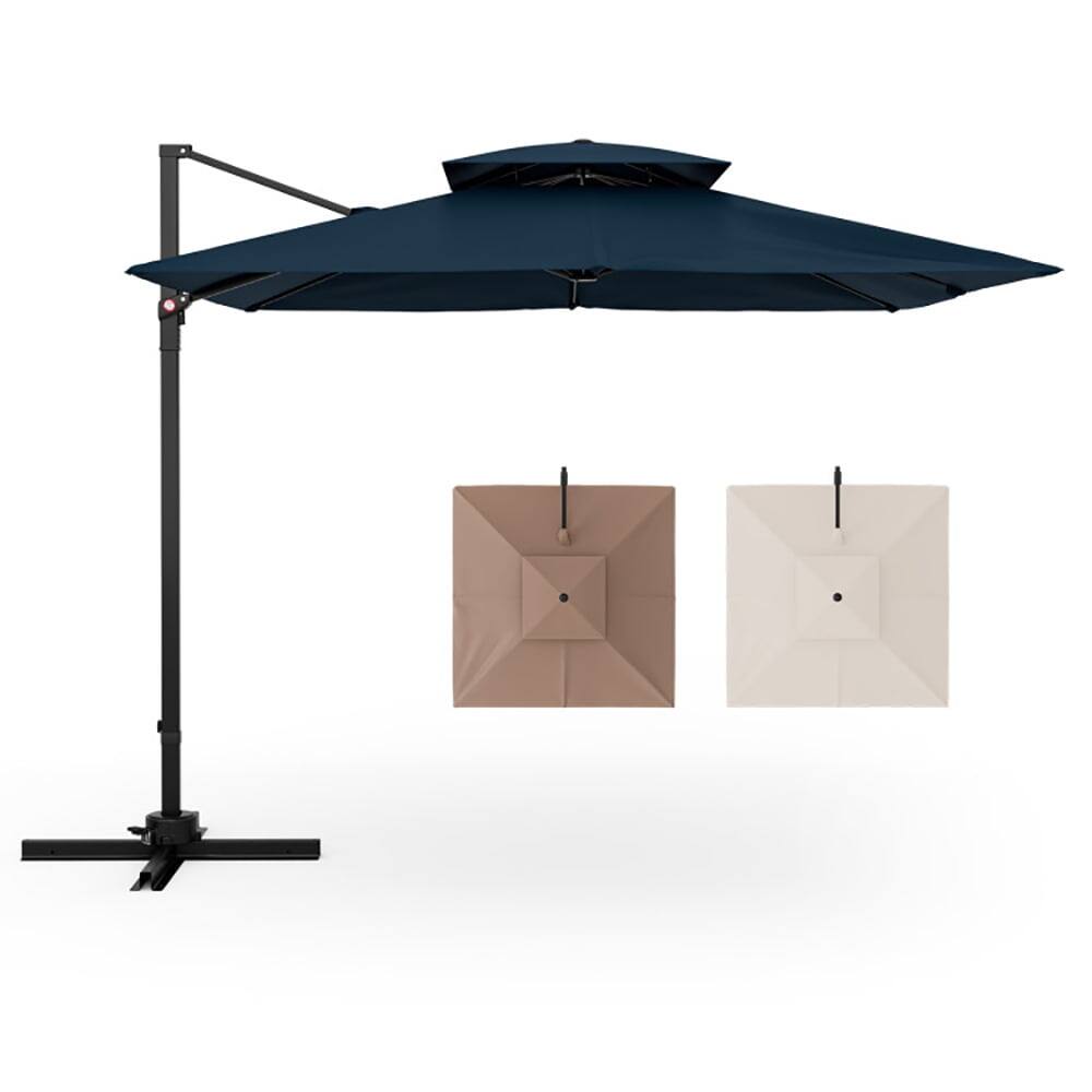 Alt View 1. Kadyn - 9.5 Feet Cantilever Patio Umbrella with 360° Rotation and Double Top-Navy, Patio Offset Umbrella with Tilt Adjustment.