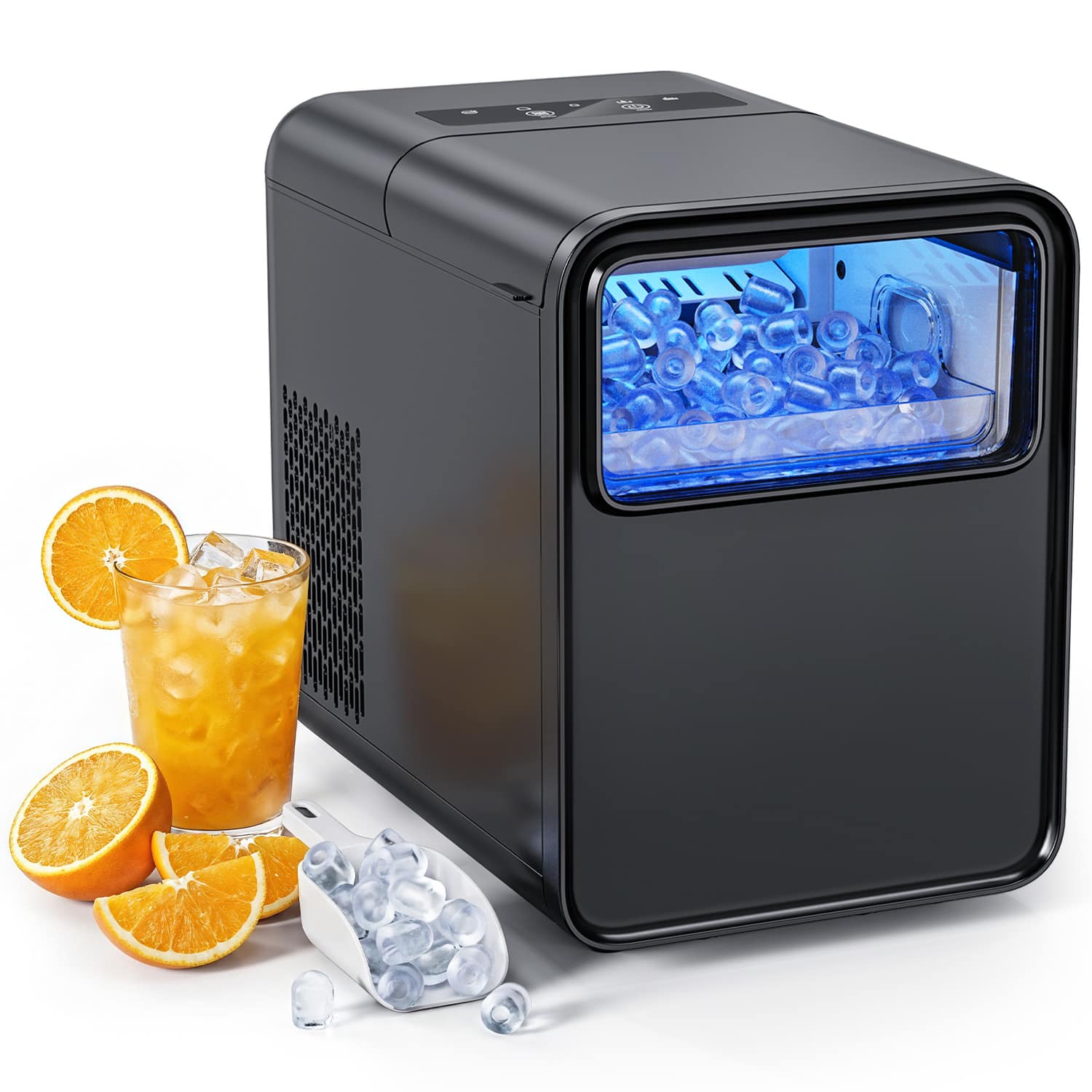 POMORON - Ice Maker Countertop 26.5 lbs/Day with Self-Cleaning, Removable Water Tank, See-Through Window - Black