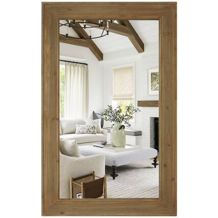 Front. TECH SAFARI - Rustic Wood Framed Mirror Farmhouse Decorative Wall Vintage Solid Rectangular For Bathroom Entryway Living - Natural 48"L x 30"W.