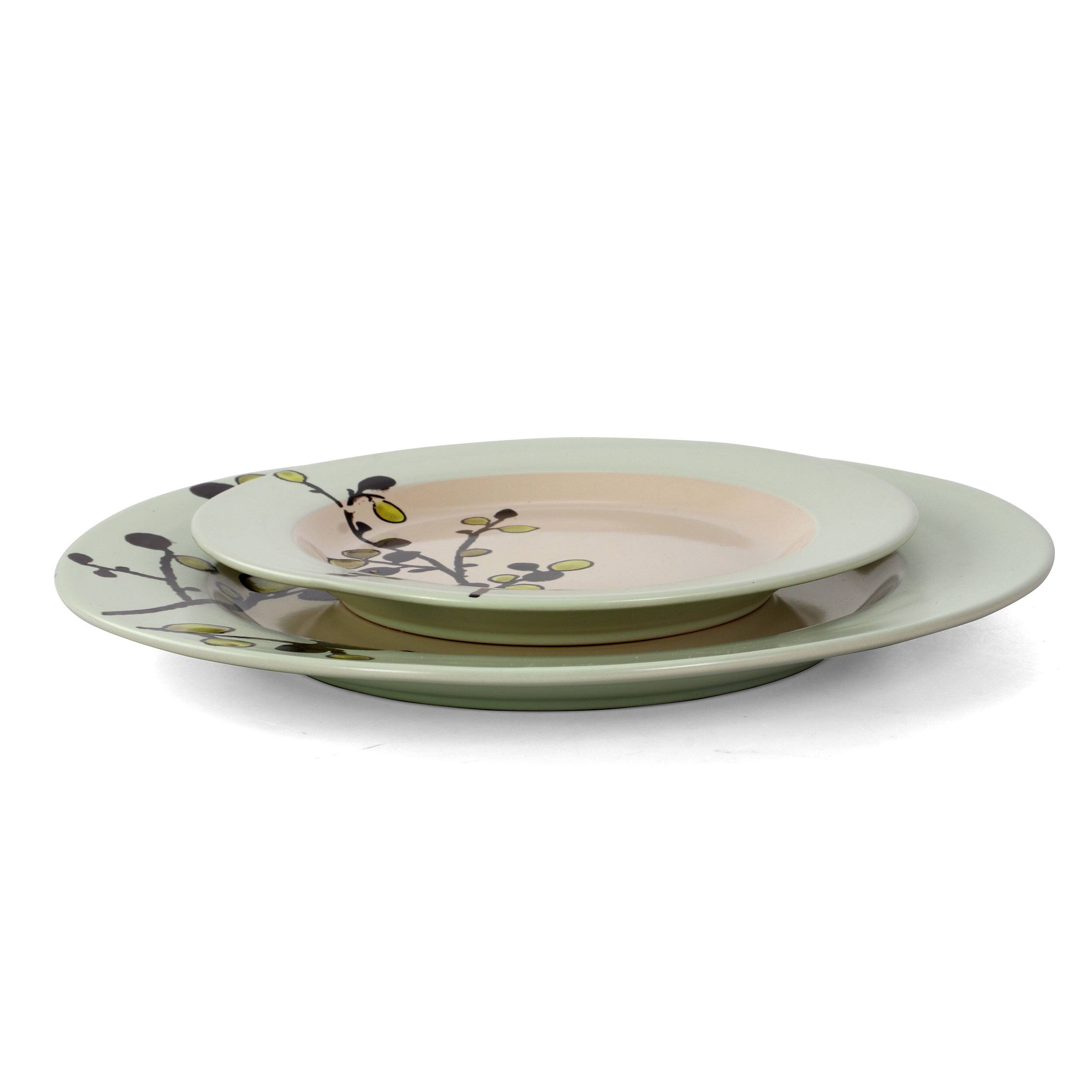 Alt View 9. Elama - Elama Retro Bloom 16 Piece Luxurious Stoneware Dinnerware with Complete Setting for 4 - Green.