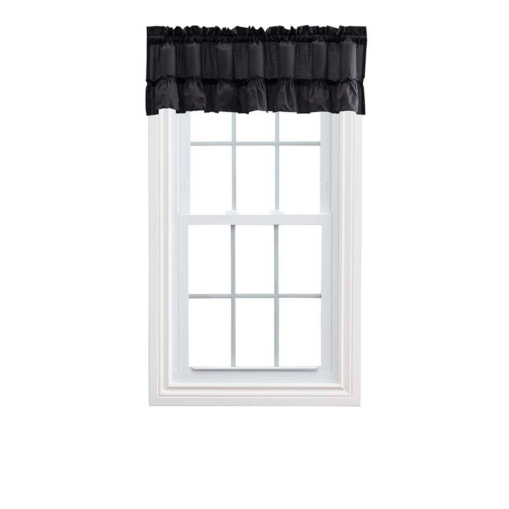 Front. Ellis Curtain - Ellis Stacey Solid Color Window 1.5" Rod Pocket High Quality Fabric Ruffled Filler Valance 54"x13" Black - Black.