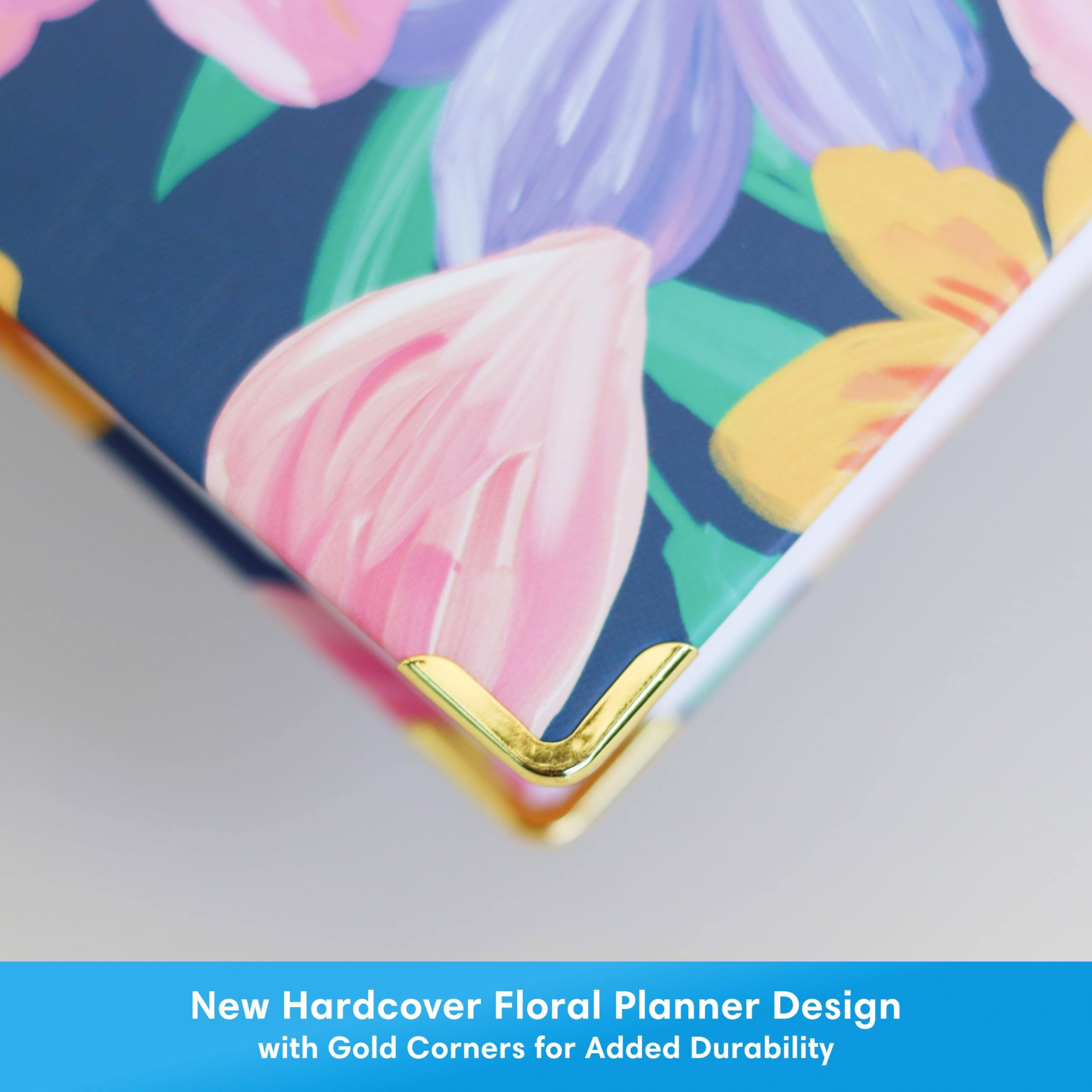 New Hardcover Floral Planner Design with Gold Corners for Added Durability