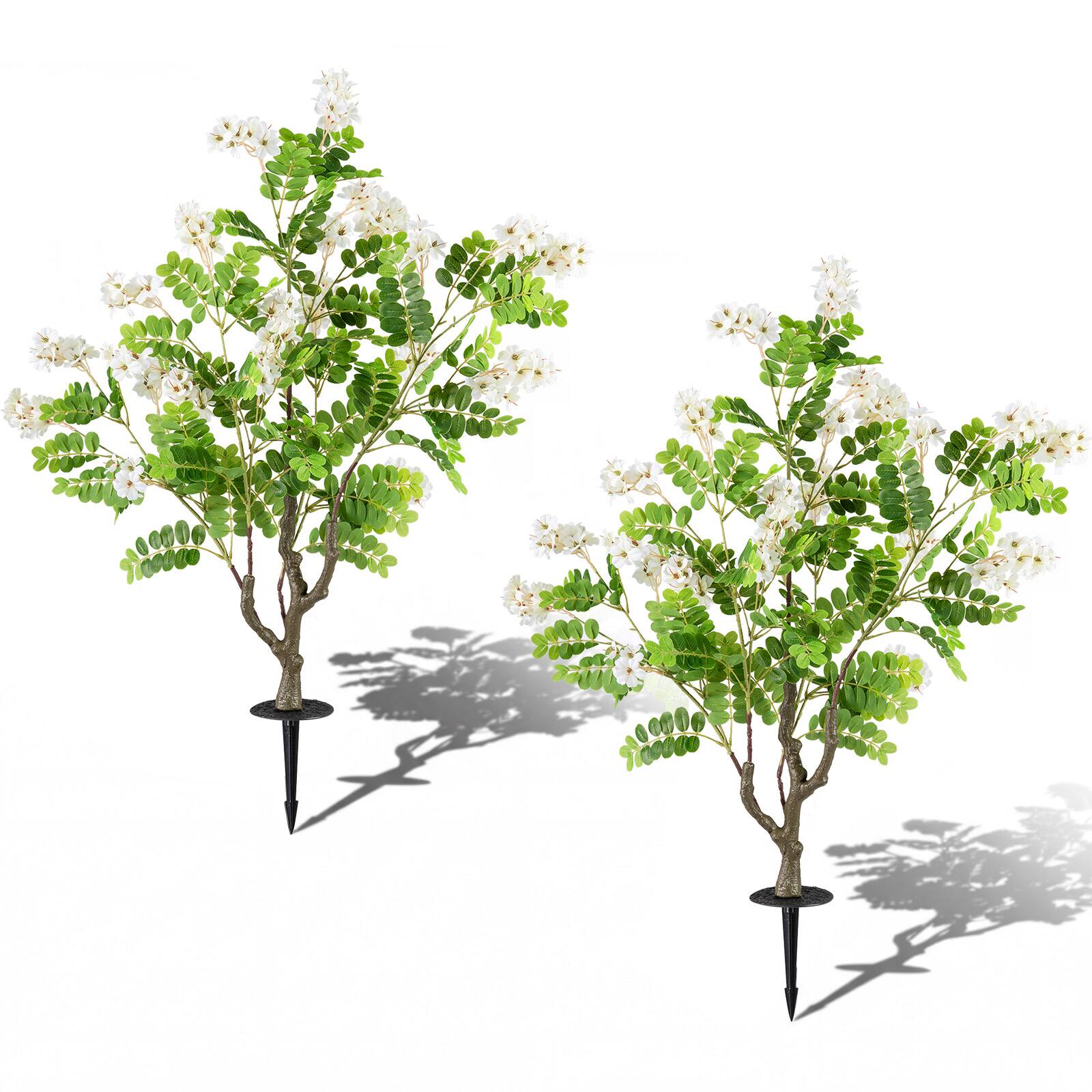 Alt View 9. Gymax - Gymax 2 Pack Artificial Locust Flower Trees w/Ground Spikes Sophora Japonica Blossoms White & Green - White.
