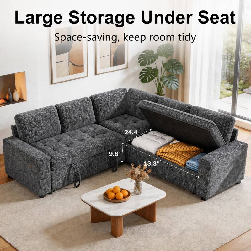 Large Storage Under Seat  
Space-saving, keep room tidy  

24.4"  
9.8"  
13.3"