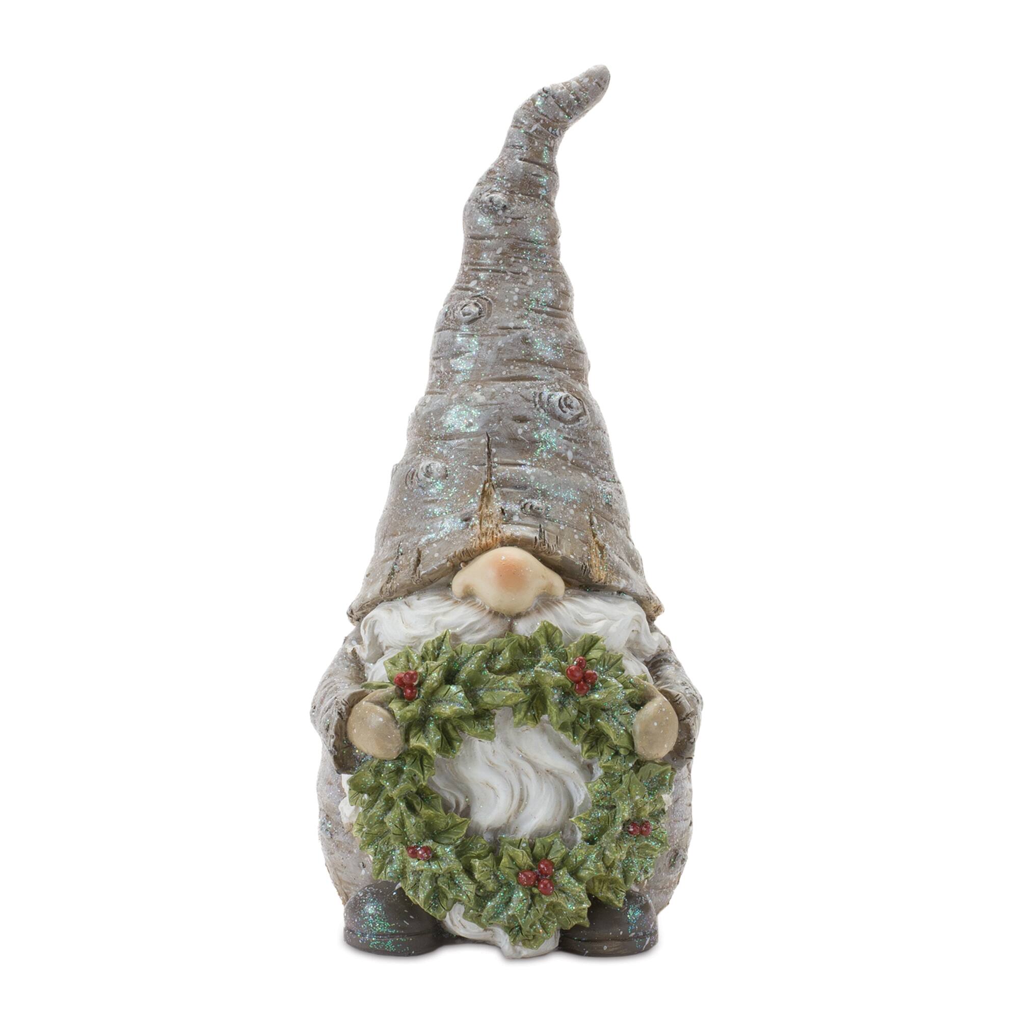 Back. BreeBe - Pine Tree Trunk Gnome with Wreath Accent (Set of 2) - Multicolor.