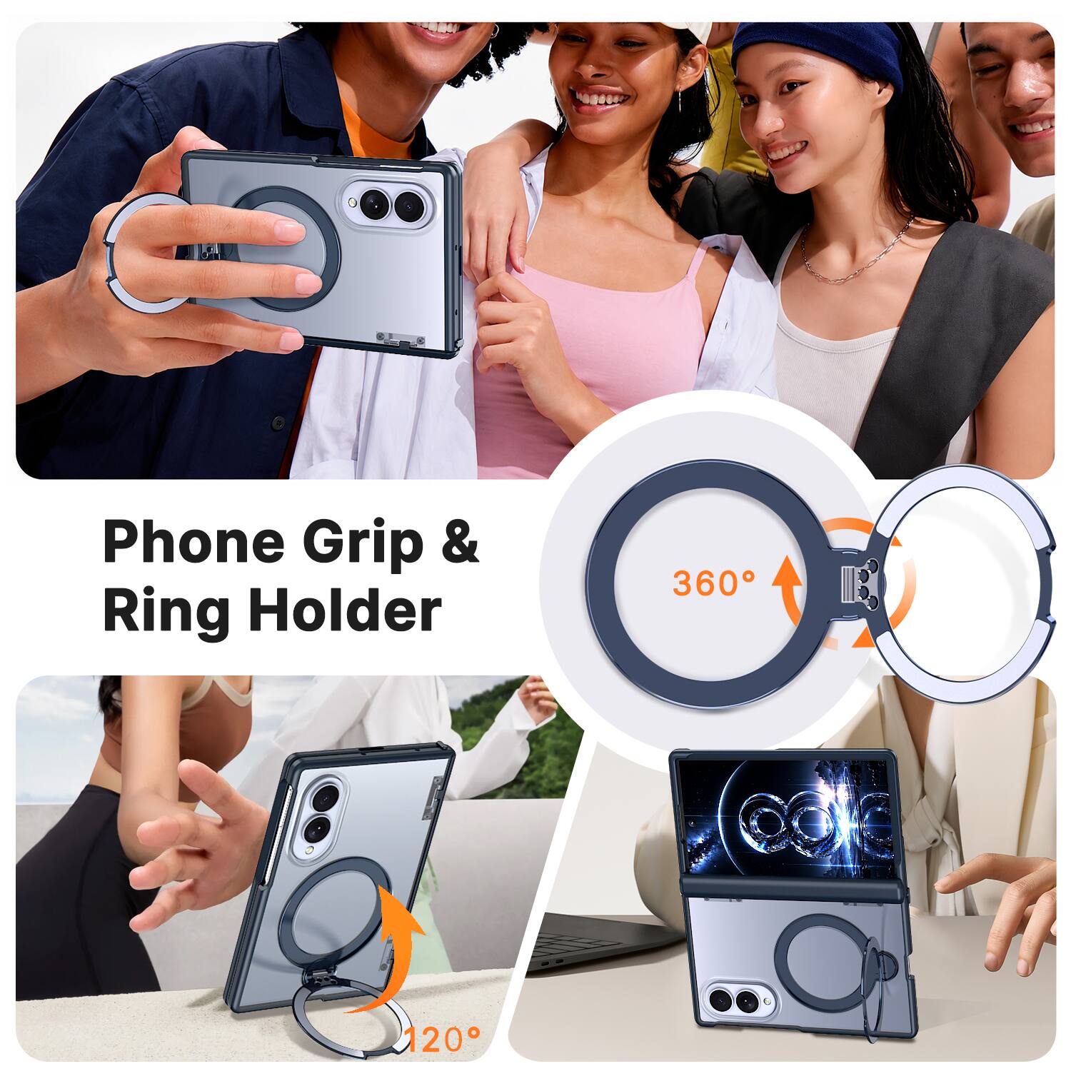 Phone Grip & Ring Holder  
360°  
120°
