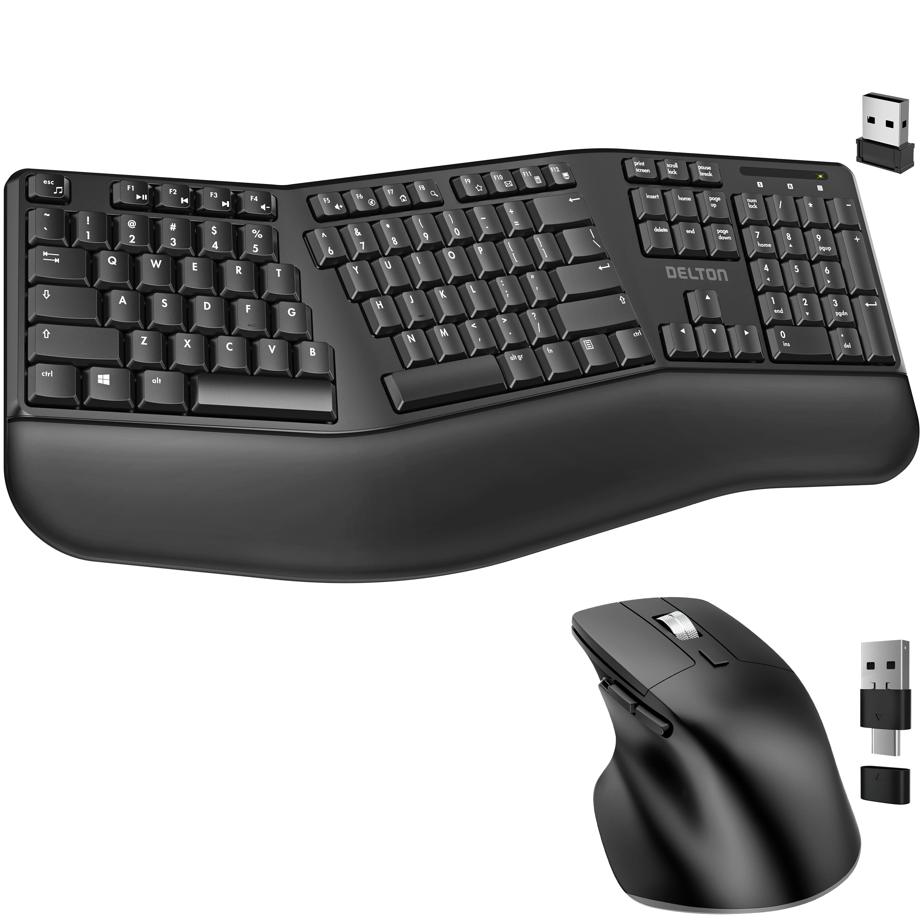 Delton - G18 Wireless Ergonomic Keyboard & Optical Vertical Mouse Combo (DKMKITERG18-WB) - Black
