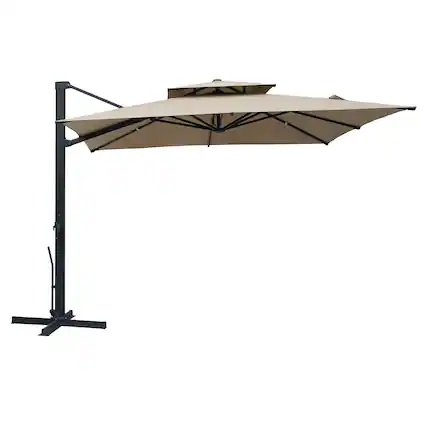 Front. Mondawe - 10x10ft Cantilever Patio Umbrella with 360° Rotation, DIY Drape Hook - Taupe.