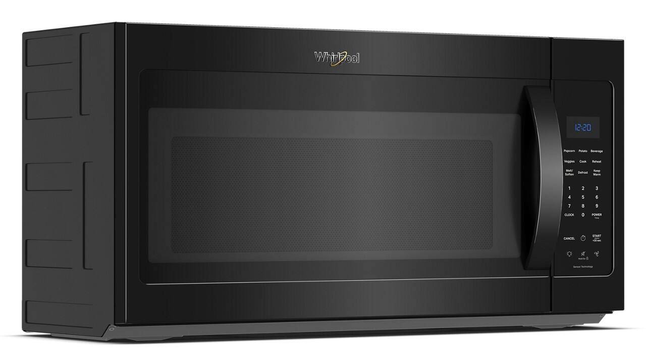 Whirlpool 12:20 Popcorn Potato Beverage Veggies Cook Reheat Maki Keep Defrost Soften Warm 1 2 3 4 5 E 7 8 9 CLOCK 0 POWER CANCEL START 20-