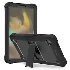 Front. Dteck - Heavy Duty Rugged Hybrid Case for Samsung Tab A9 8.7" 2023 SM-X110/X115, Shockproof Armor PC TPU Kickstand Cover - Black.