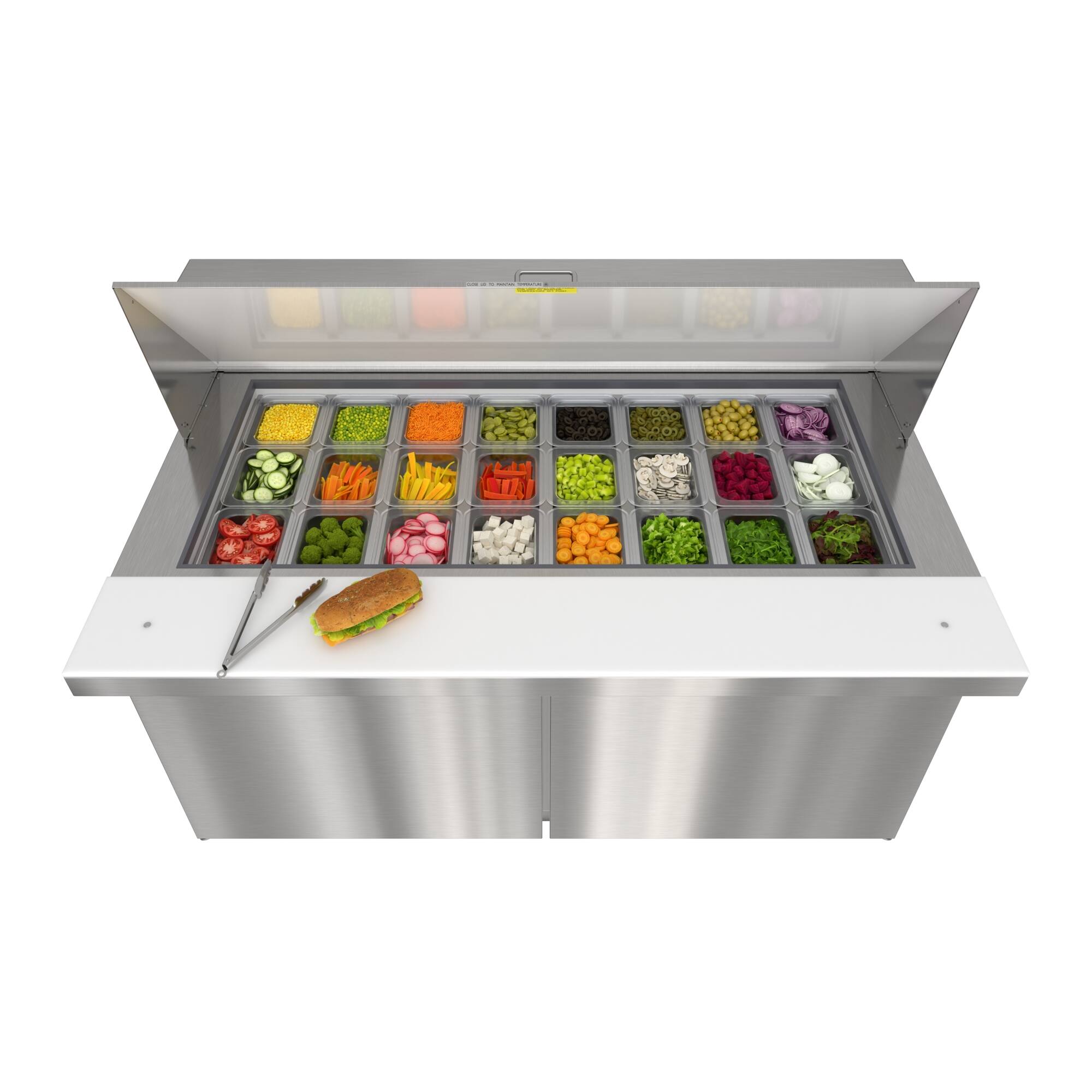 Back. Koolmore - 60 in. Commercial 2-Door Refrigerated Mega Salad and Sandwich Prep Table, 24 Pan Capacity and 18.4 Cu. Ft. of Storage - Stainless steel.